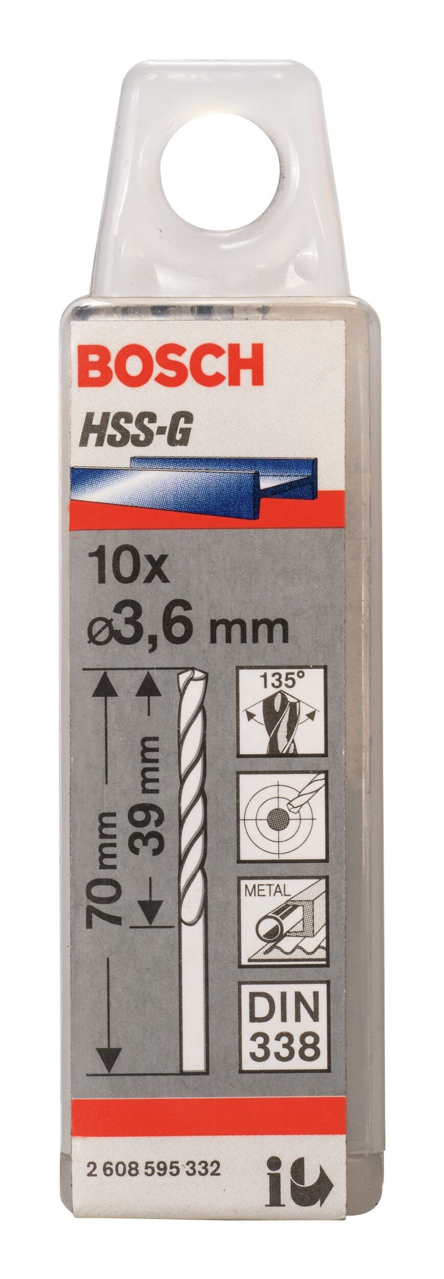 mm Stück), (10 HSS-G 3,6 - (DIN x 10er-Pack BOSCH x 70 Metallbohrer, 39 338) -