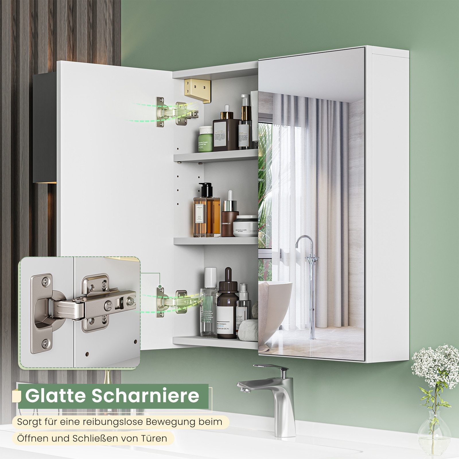 Dripex Spiegelschrank Badezimmerschrank mit Spiegel Badschrank mit verstellbarem Einlegeboden – Bild 5 von 5