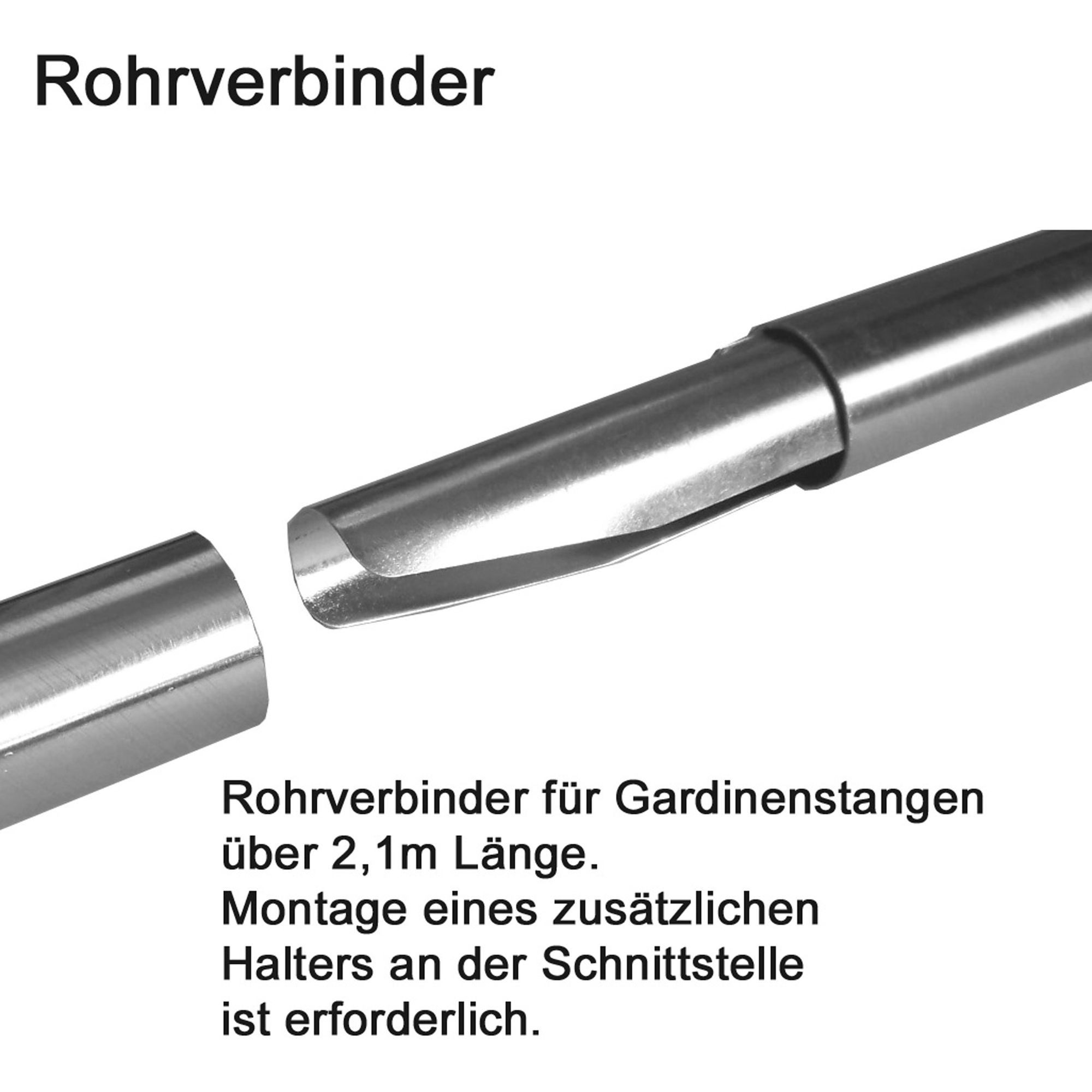 BASIT Gardinenstange Rohr Edelstahloptik 16 mm mit Wandträgern 240 cm E12, Ø 16 mm, 1-läufig, verschraubt, Metall, H12 240 cm E12 Zylinder