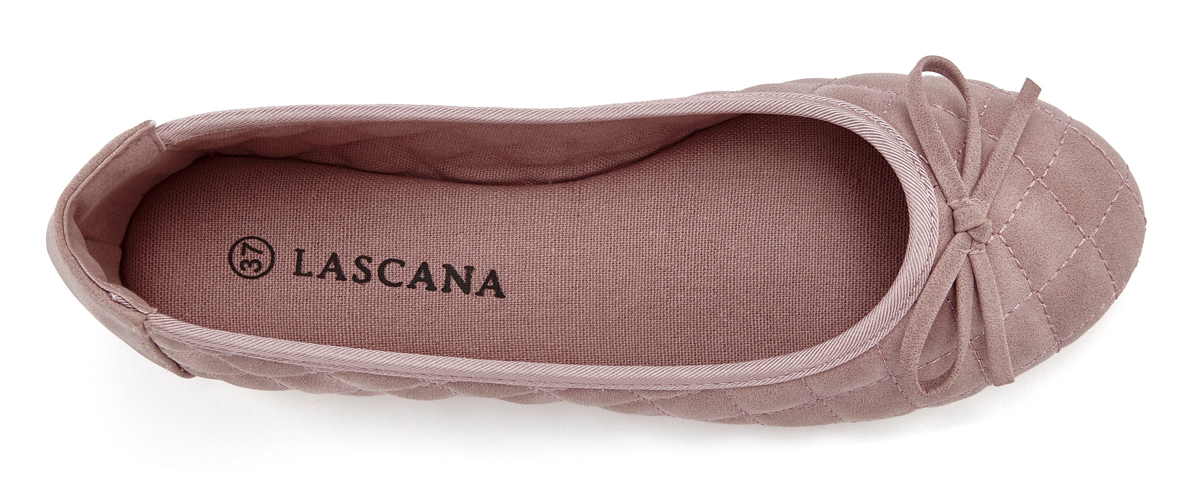 LASCANA Slipper, Schlüpfschuh, Freizeitschuh, Slip-On-Sneaker, Ballerina mit Schleifenapplikation VEGAN