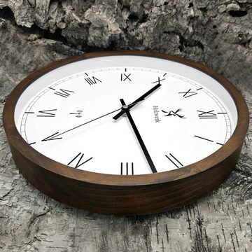 Holzwerk Funkwanduhr DUISBURG Designer Funk Holz Wand Uhr, braun, weiß (lautlos ohne Tickgeräusche, 30 cm)