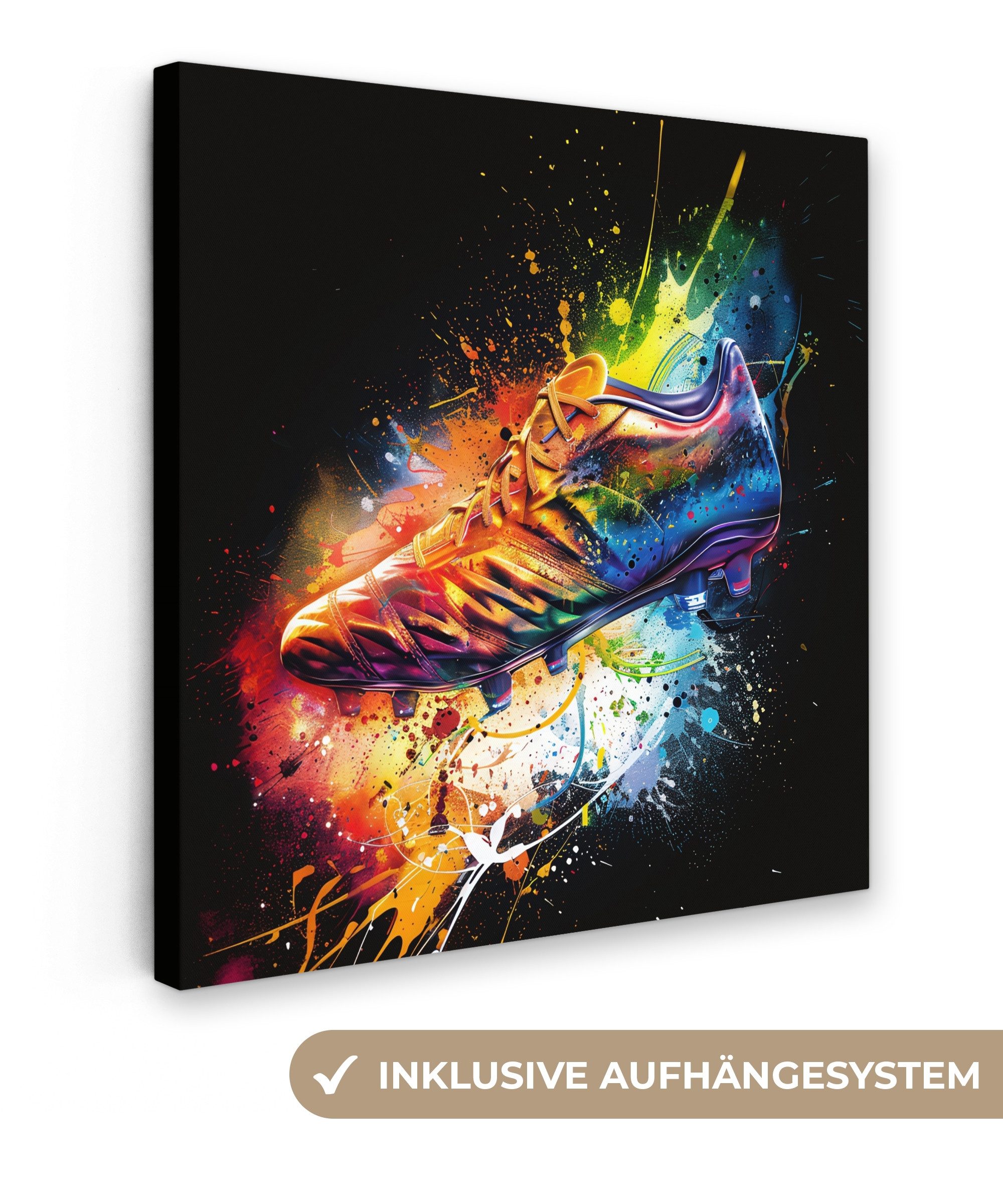 OneMillionCanvasses® Leinwandbild Graffiti - Sport - Fußball - Schuh - Farbe, Fotodruck (1 St), Wandbild, Deko Schlafzimmer Wohnzimmer Flur 20x20 cm