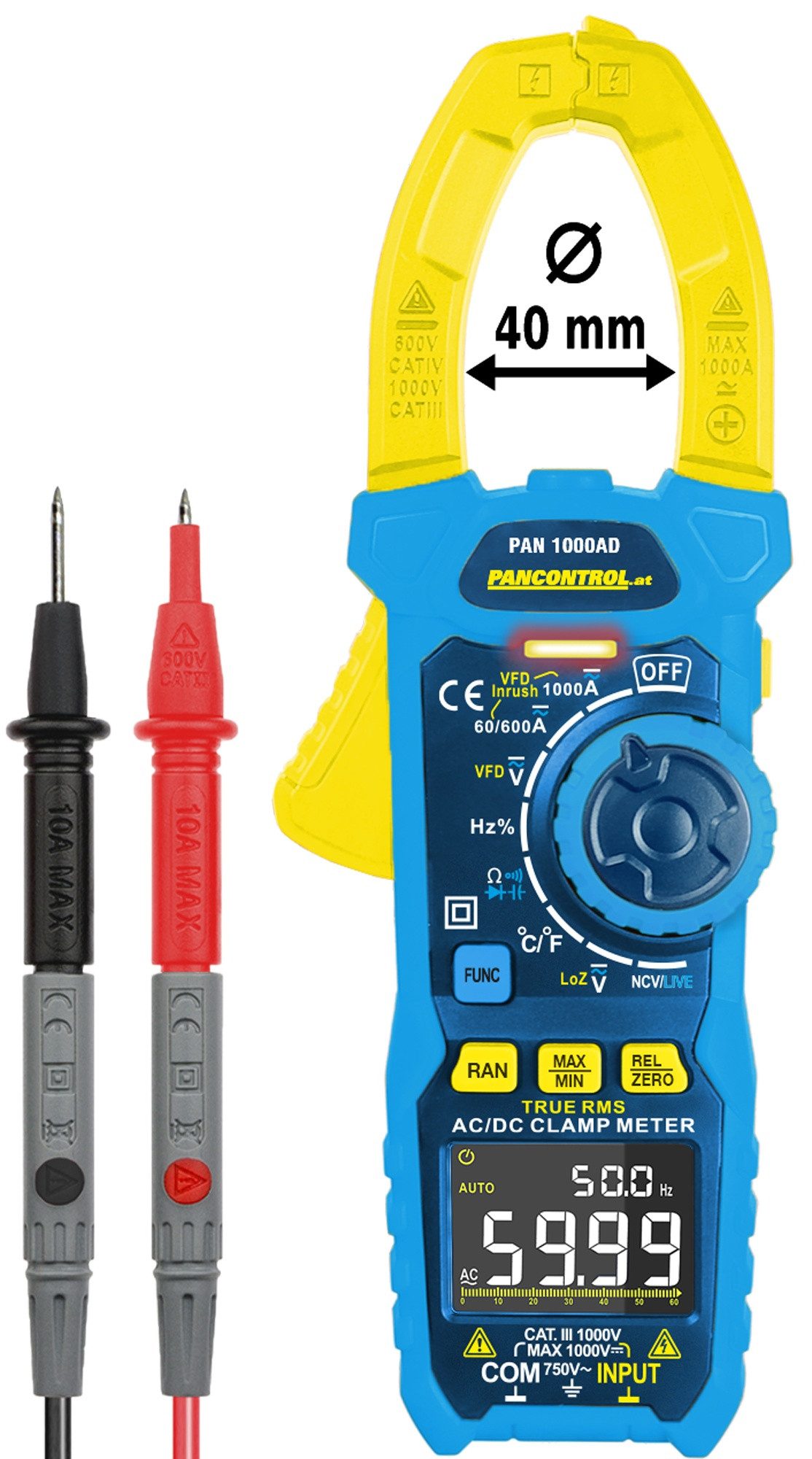 Pancontrol Strommessgerät PAN1000AD, Digital-Stromzange 1000A AC/DC True RMS ø = 35mm
