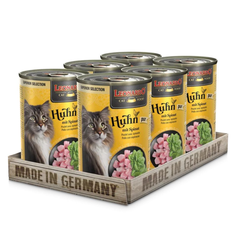 Leonardo Catfood Huhn mit Spinat - getreidefreies Nassfutter "Superior Selection" 6x400g, Nassfutter für: Katzen