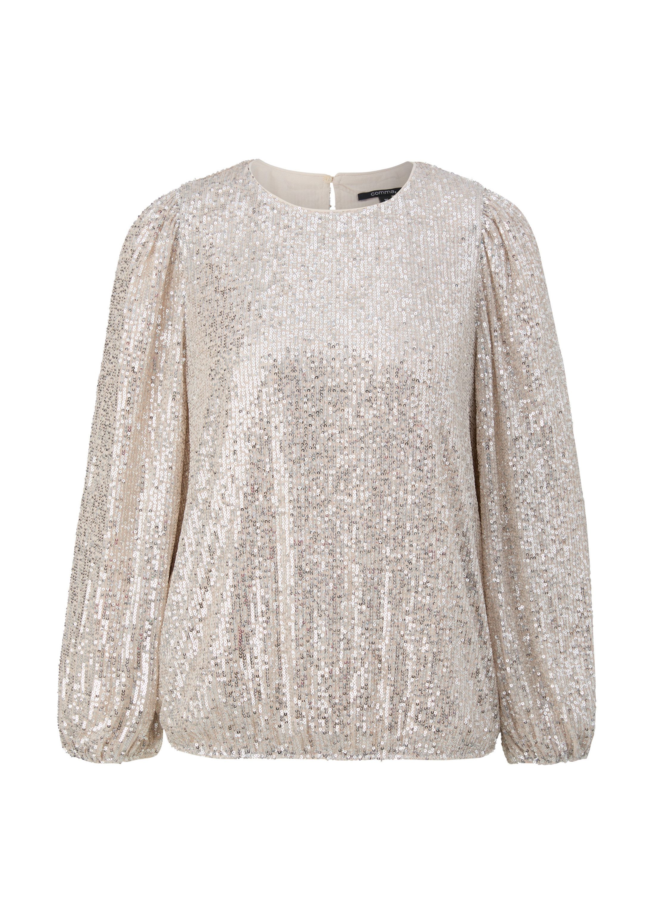 comma Langarmbluse Bluse Bluse mit Pailletten