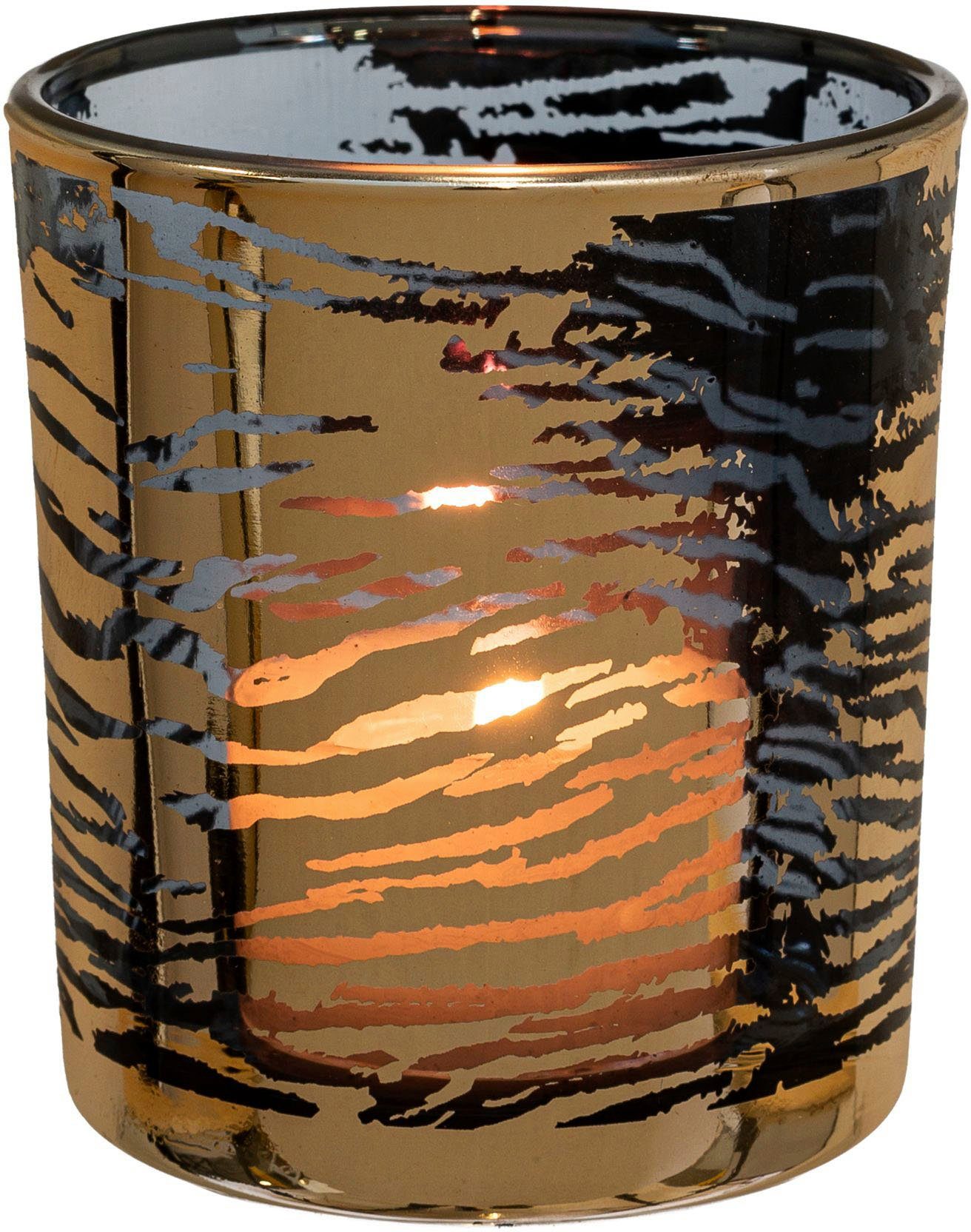 Teelichthalter (1 cm LEOPARD Glas, Creativ 15 ca. Windlicht home aus Kerzenhalter Höhe St),
