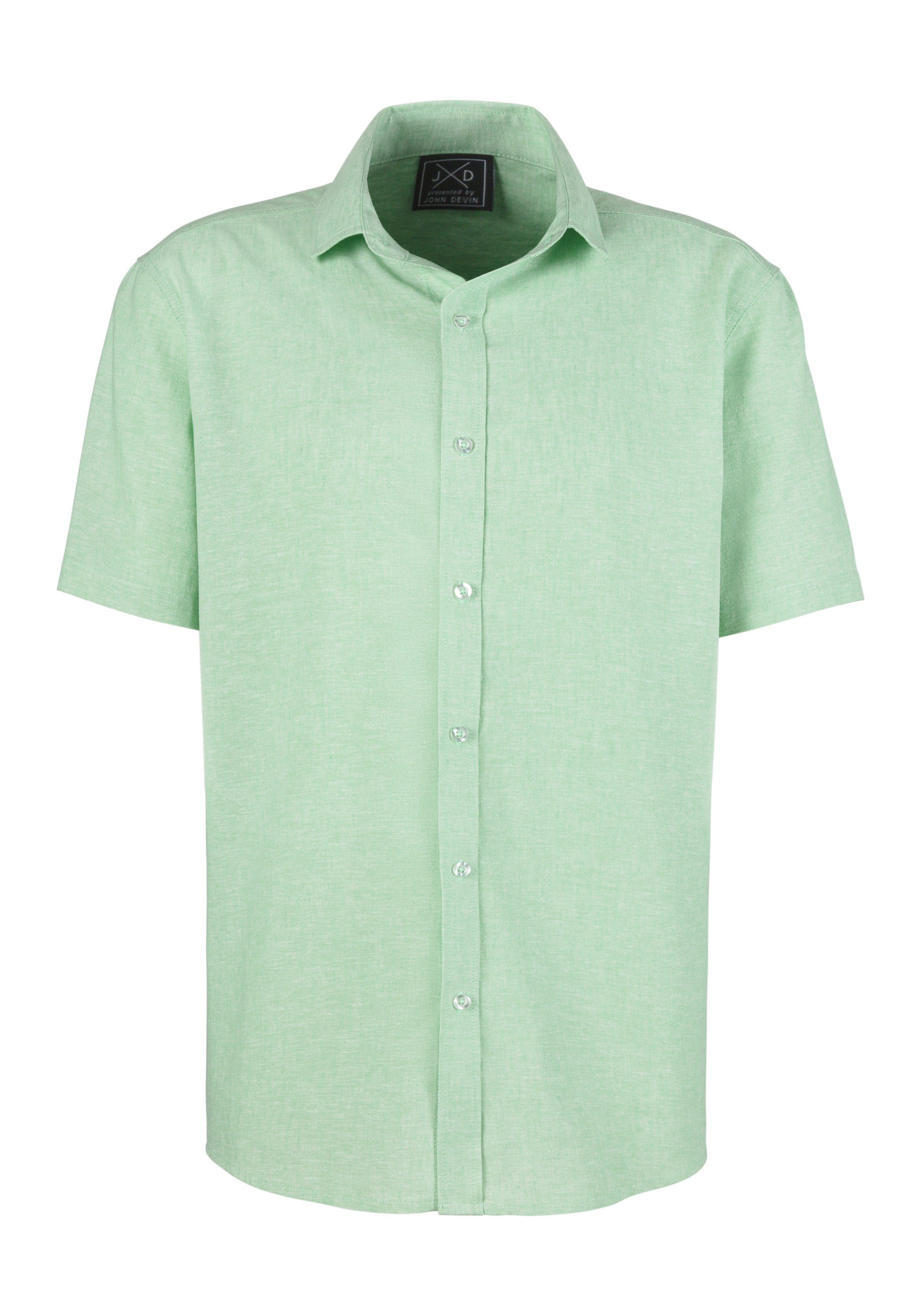 John Devin Kurzarmhemd Regular Fit, Leinenhemd mit Kentkragen aus Baumwoll-Leinen Mischung