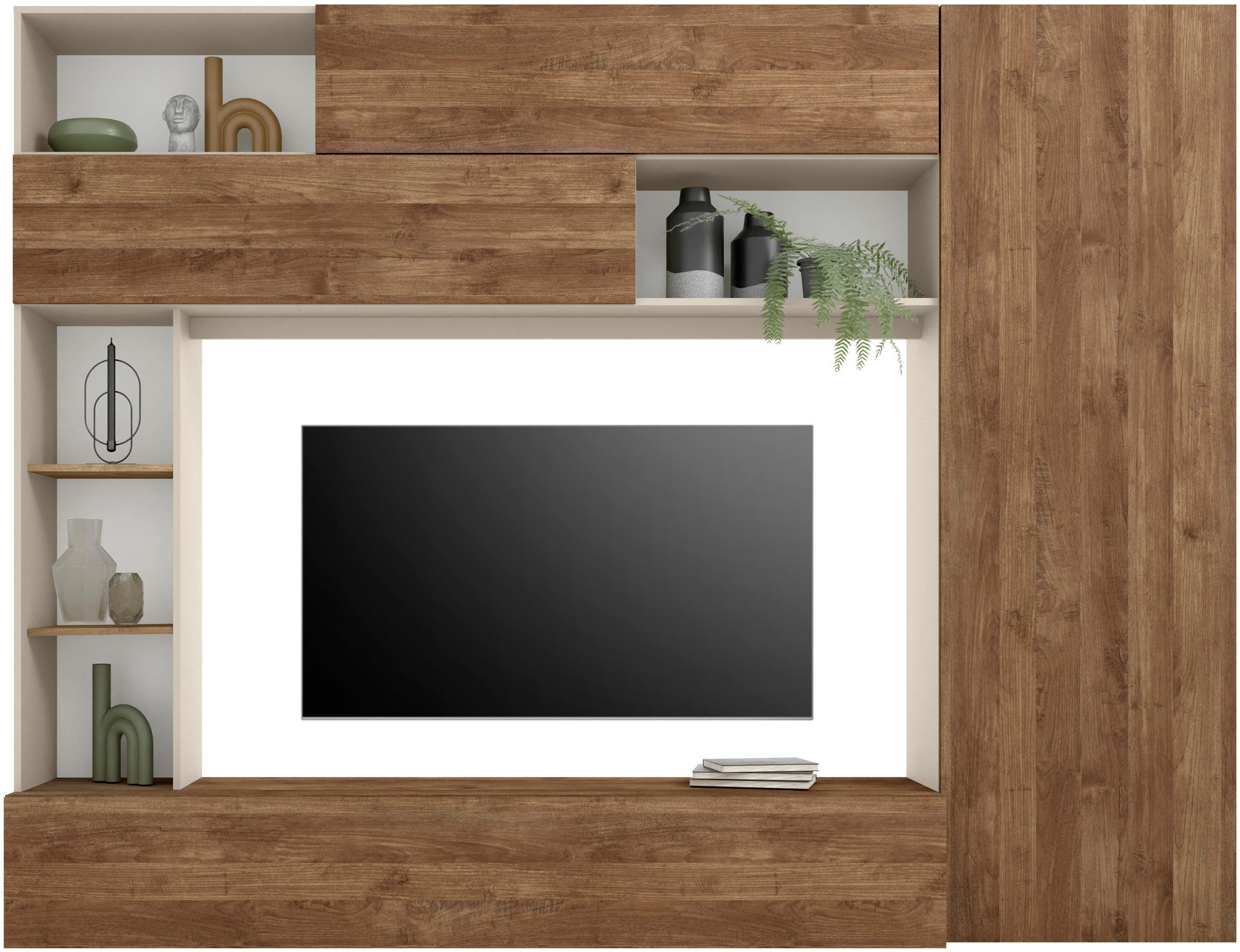 Home affaire Wohnwand PRATO, Breite 272 cm, Höhe 210 cm, Kompakt-Wohnwand, Mediawand, Schrankwand, moderne u. grifflose Optik, viel Stauraum