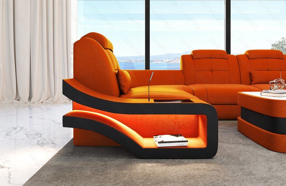 Form orange-schwarz mit - Sofa wahlweise Stoffsofa Couch, Bettfunktion Dreams U A Elegante Wohnlandschaft Stoff Polster Sofa