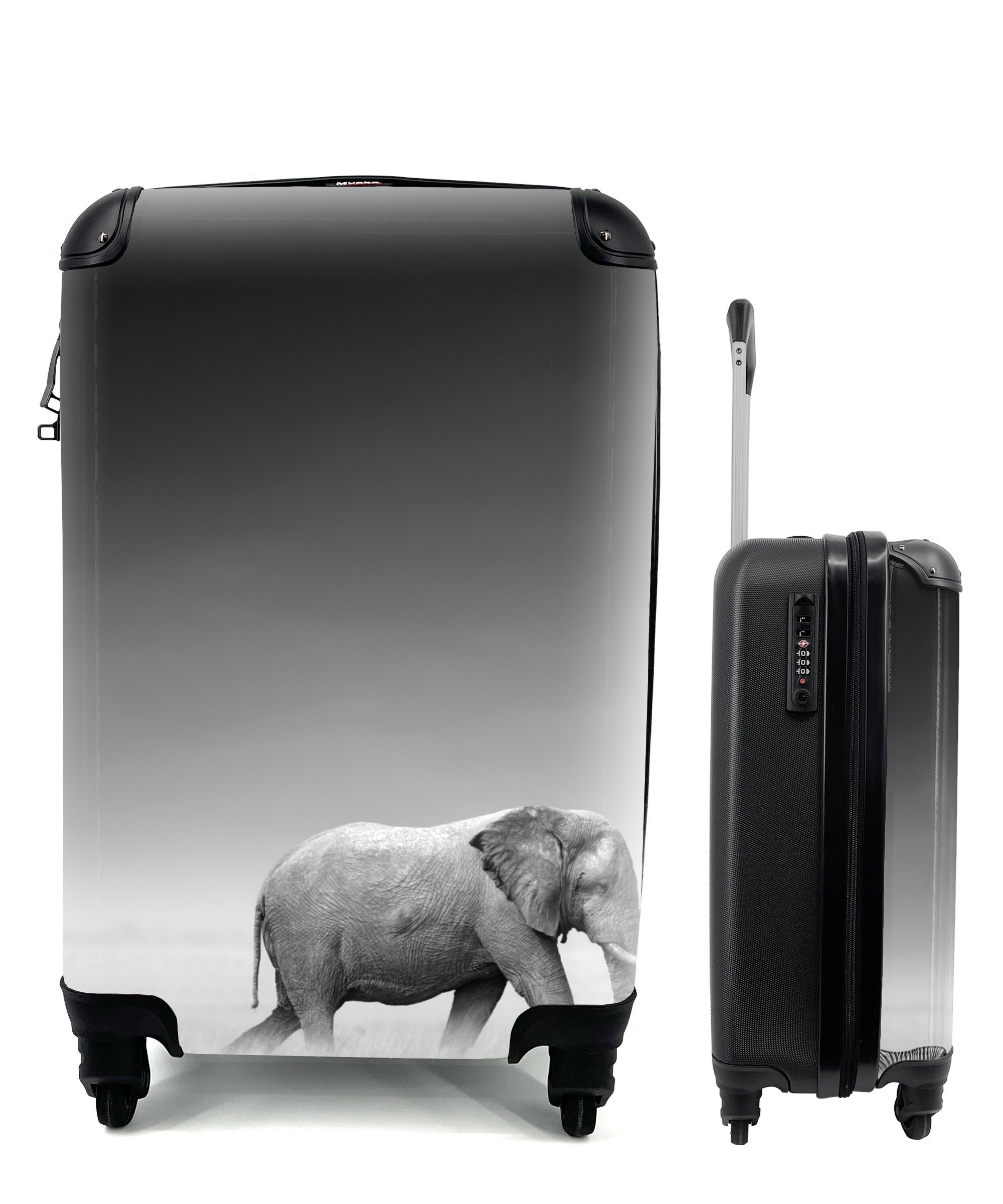 - - rollen, Zebra, Reisekoffer Handgepäck für 4 Trolley, und MuchoWow Handgepäckkoffer - - Schwarz Elefant mit Reisetasche Rollen, Tiere weiß Ferien, Landschaft