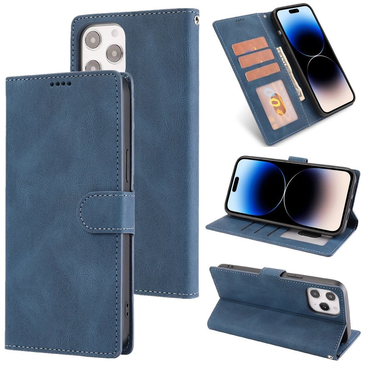 König Design Handyhülle Apple iPhone 14 Pro, Schutzhülle Schutztasche Case Cover Etuis Wallet Klapptasche Bookstyle