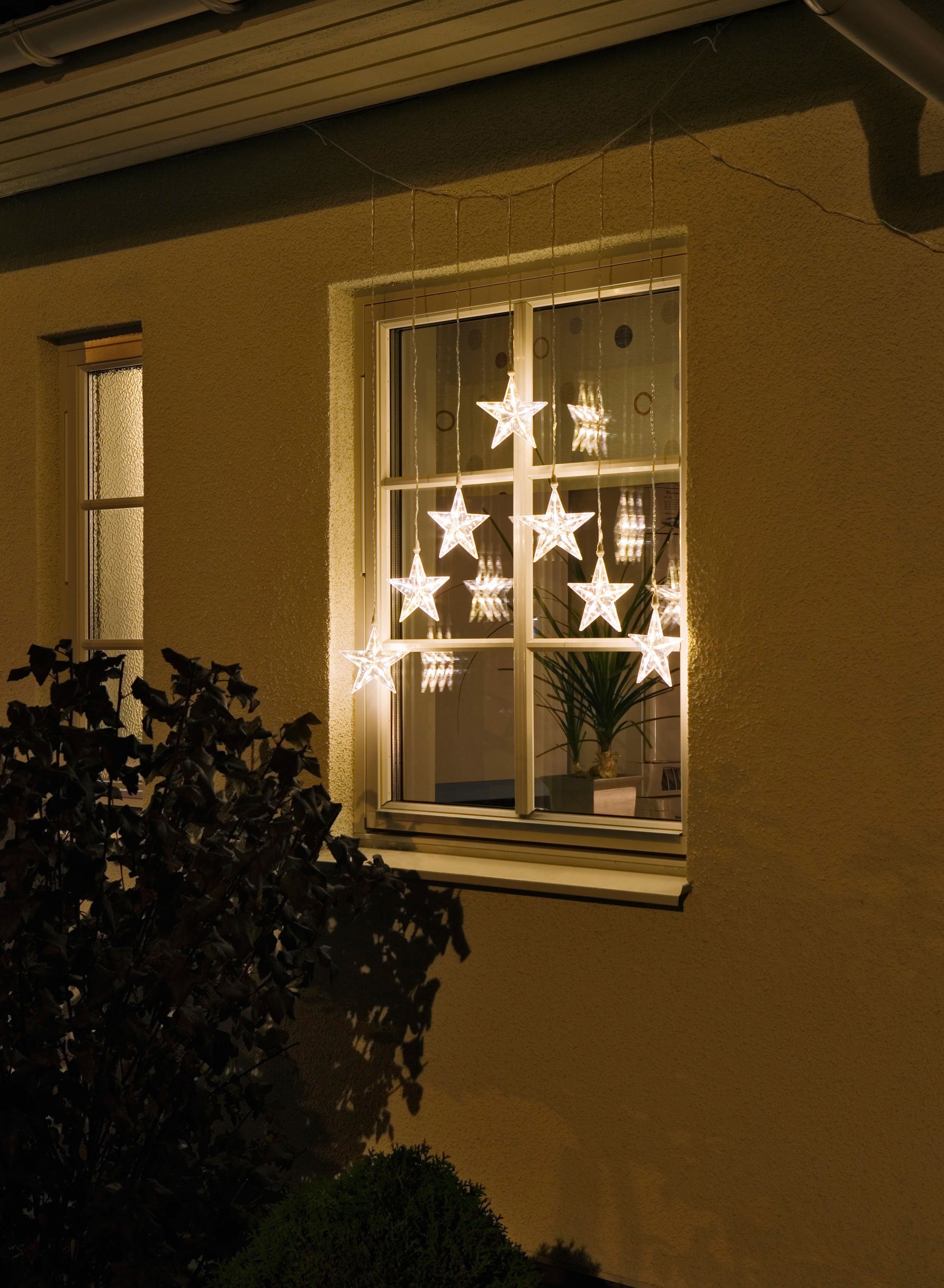 Weihnachtsdeko Sternen, transparentes Dioden, 7 warmweiße mit 35 aussen, LED-Lichtervorhang KONSTSMIDE Kabel