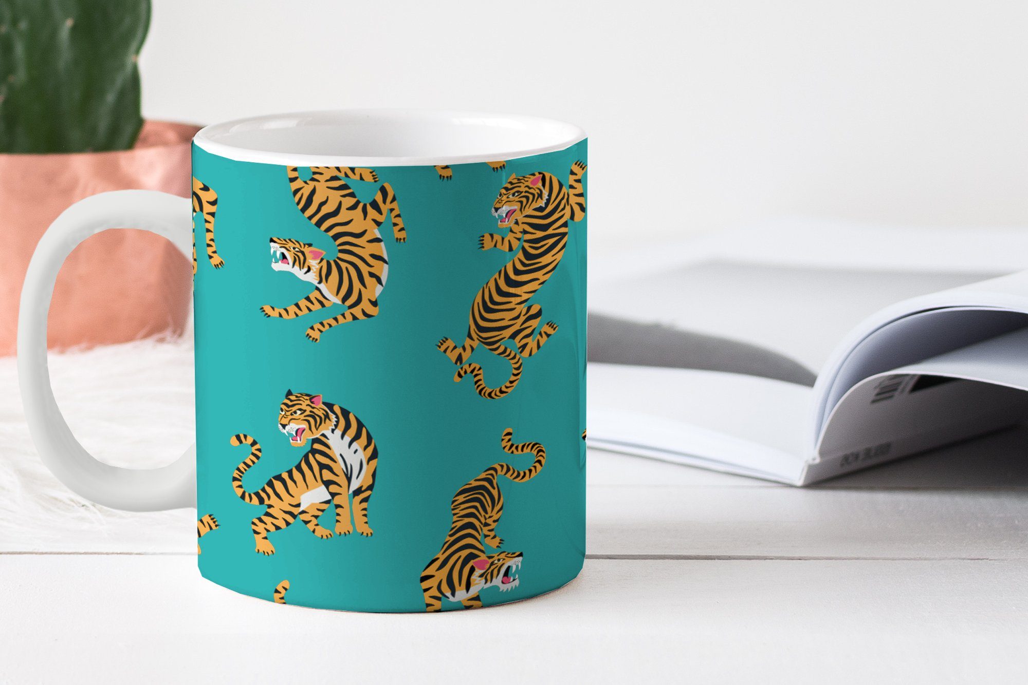 Tasse Teetasse, Geschenk Tigers - - MuchoWow Blau, Becher, Keramik, Muster Teetasse, Kaffeetassen,