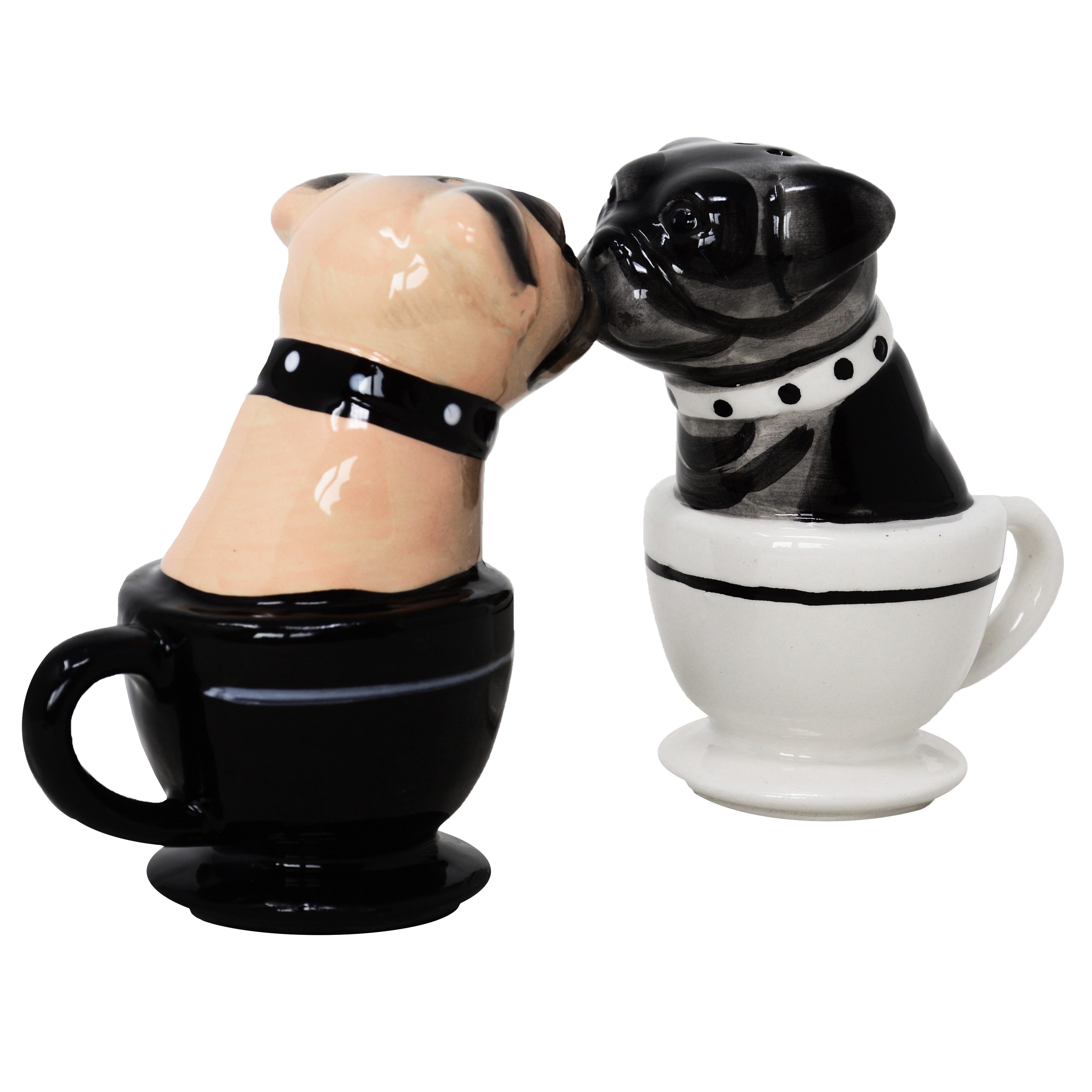 MystiCalls Salz- / Pfefferstreuer Salz- und Pfefferstreuer Mops in Tasse - Tea Cup Pugs Gewürz Streuer, (2-tlg), Verbunden durch einen Magnet