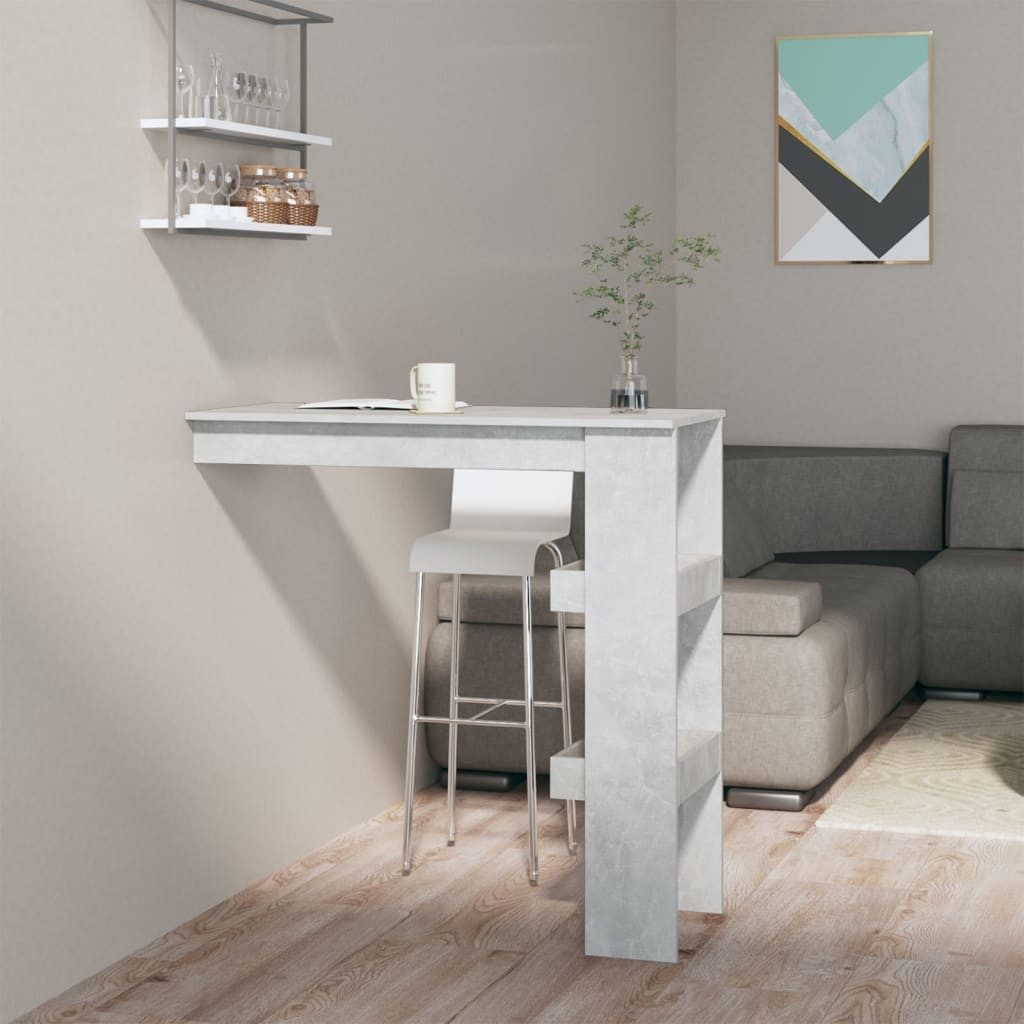 furnicato Bartisch Moderner Wand-102 x 45 x 103,5 cm Betongrau (1-St), Barmöbel mit zwei Staufächern für Gläser und Zubehör inklusive Halter