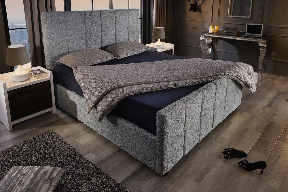 riess-ambiente Boxbett PRESTIGE 180x200cm dunkelgrau – Bouclé, mit Bettkasten & Kopfteil (Einzelartikel, 1-St), Teddystoff-Optik, Stauraum unter der Liegefläche, elegantes Design