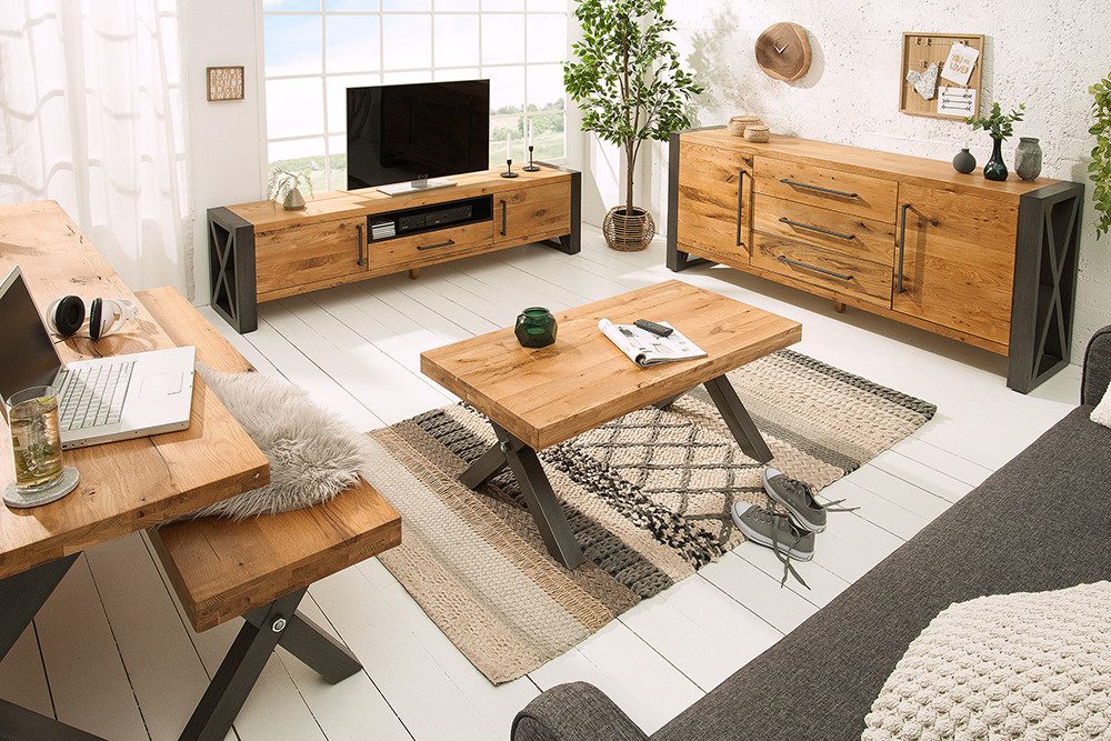 riess-ambiente Esstisch THOR 200cm natur/schwarz - Wildeiche, Holz, geölt, X-Gestell, Metall (Einzelartikel, 1-St), Industrial Design für Esszimmer – ideal für  – Bild 4 von 5
