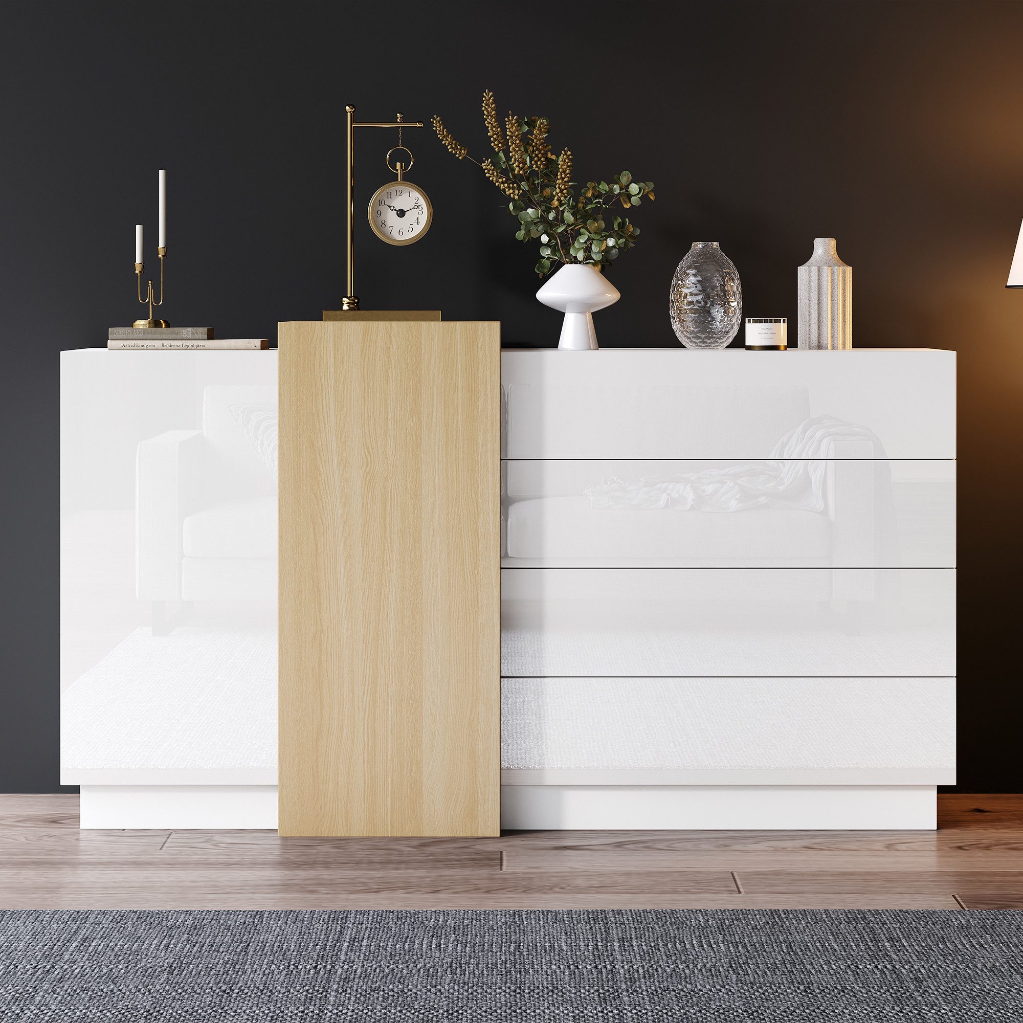 OKWISH Sideboard hochglänzende Oberfläche und Holzdekoration günstig online kaufen