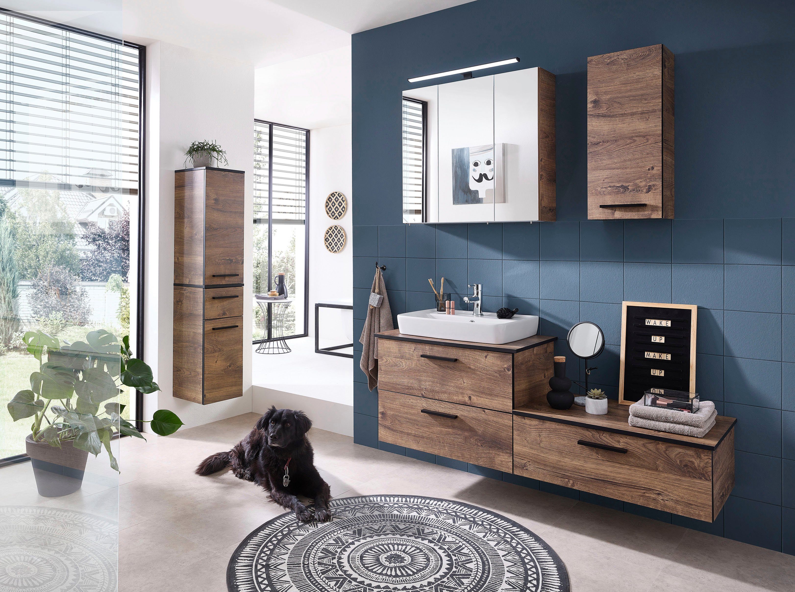 Saphir Unterschrank Quickset 374 Badschrank mit 1 Klappe, inkl. Abdeckplatte Badezimmer-Unterschrank, Eiche Ribbeck quer Nachbildung, 71 cm breit