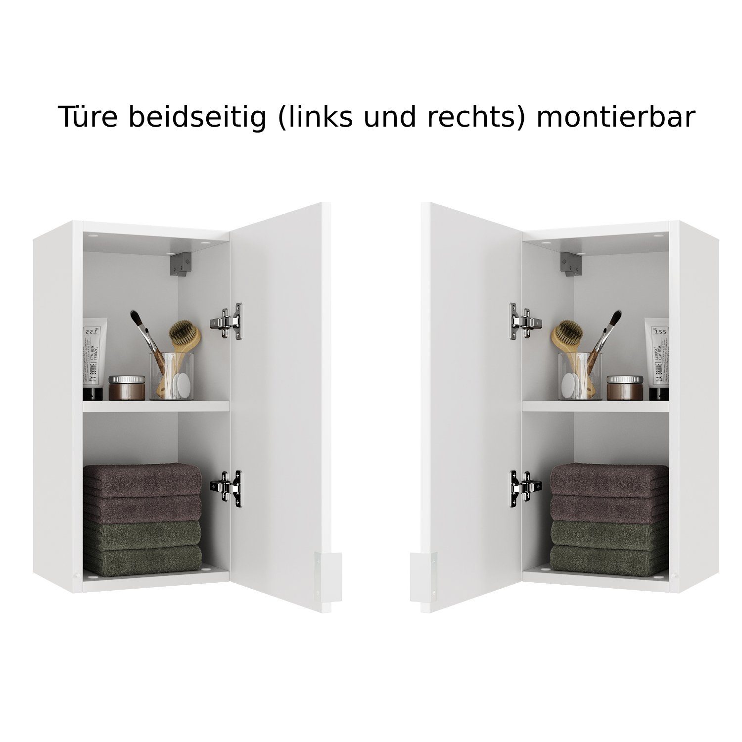 Weiß Matt Hochschrank Badschrank hängend Badezimmerschrank mit Platan Room Soft-Close Lisboa