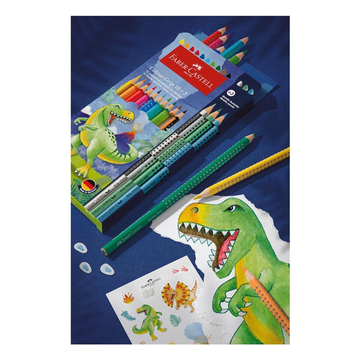 Faber-Castell Buntstift Colour Grip 10 + 3, (13-tlg), inkl. Dino Sticker