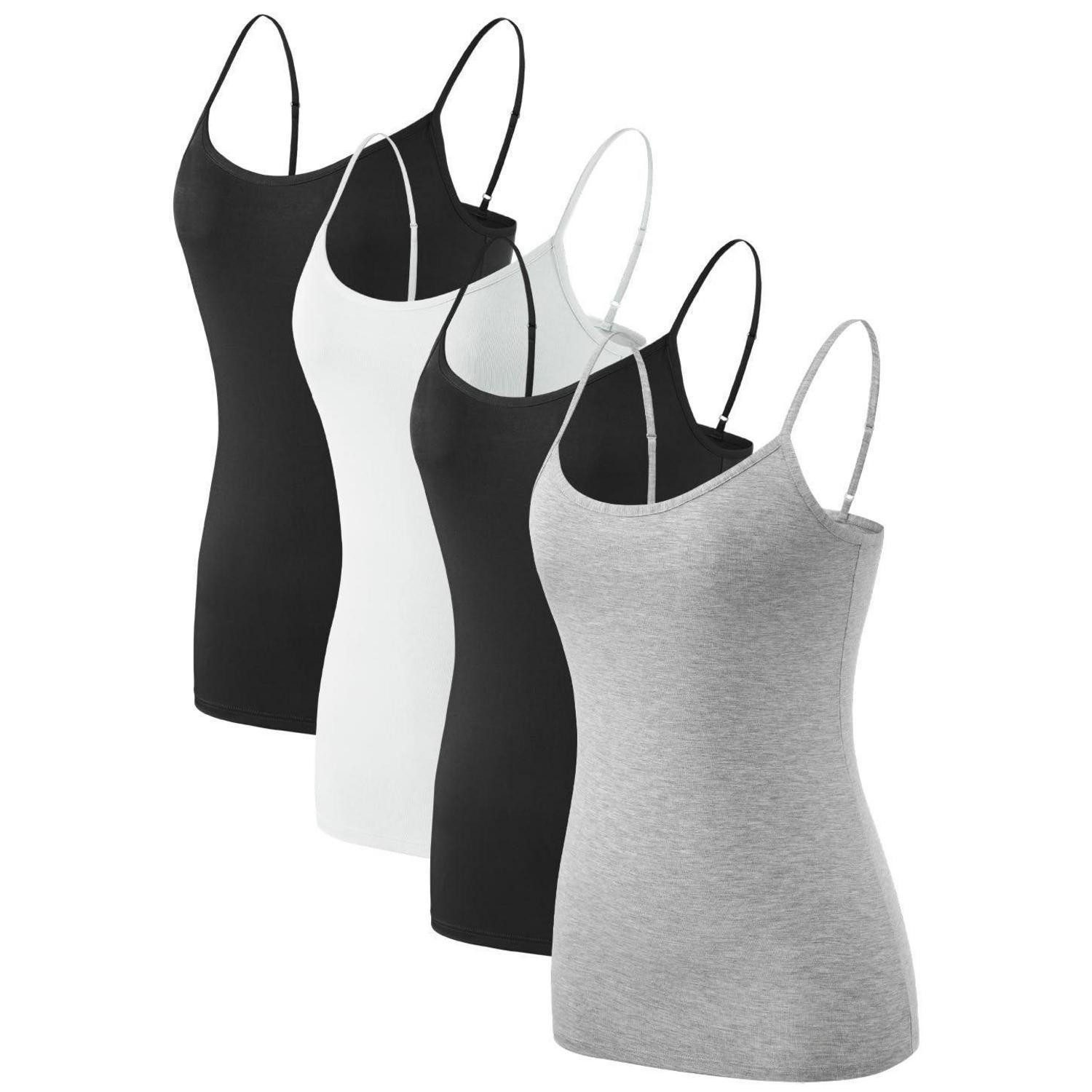 LuxusKollektion Spaghettitop Damen Tank Top 4er Pack Gr. XL Schwarz/Grau