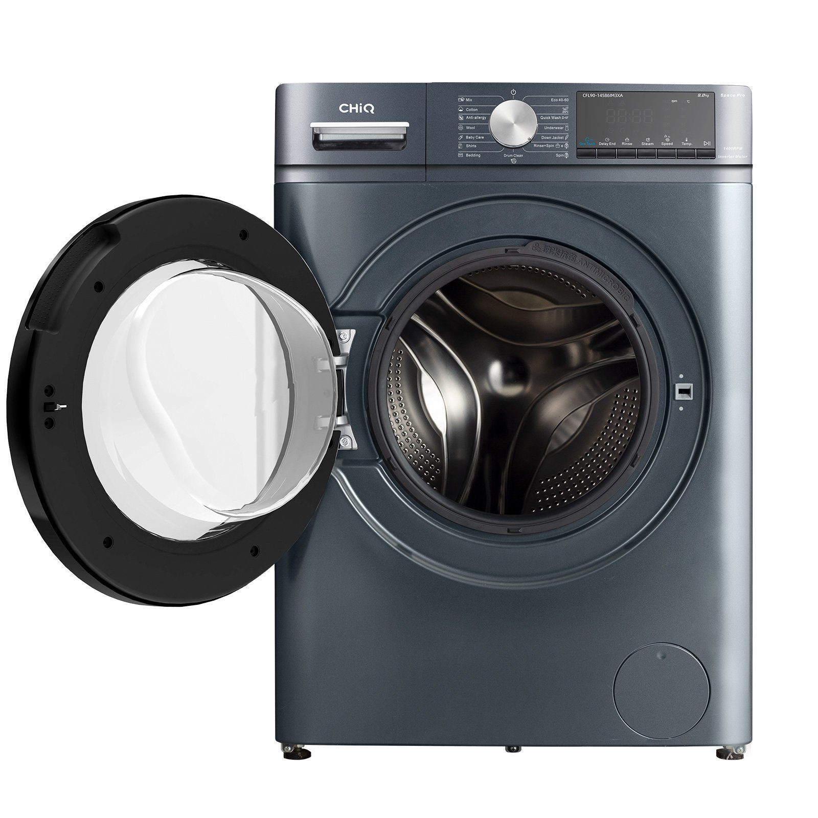 CHiQ Waschmaschine CFL90-14586IM3XA, 9 kg, 1400 U/min, Inverter-Motor, Dampfwäsche, 12 Jahre Gratis Garantie auf den Motor