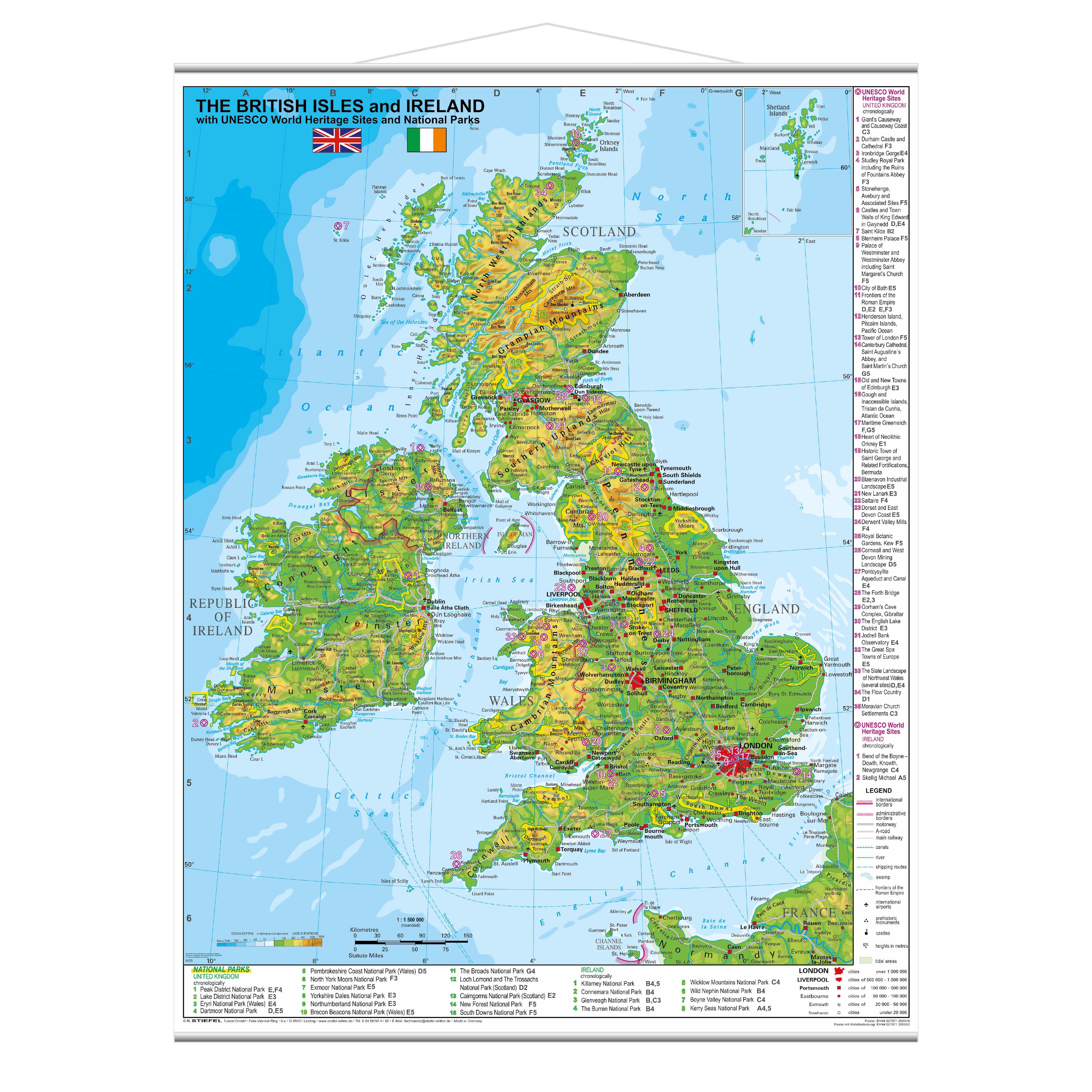 STIEFEL Poster The British Isles and Ireland with UNESCO World Heritage Sites and NP