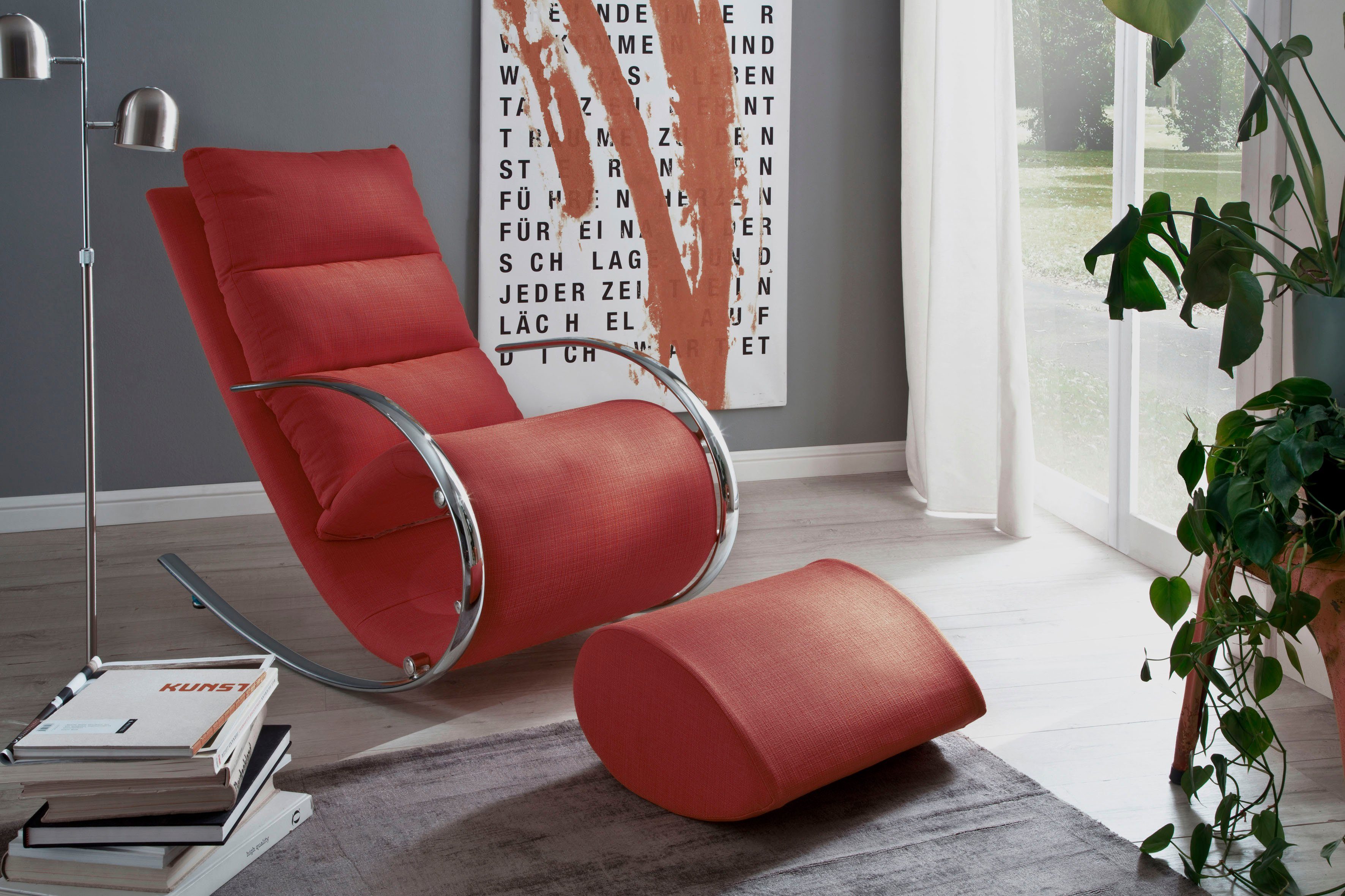MCA furniture Relaxsessel York, Relaxsessel mit Hocker, belastbar bis 100 kg rot | rot