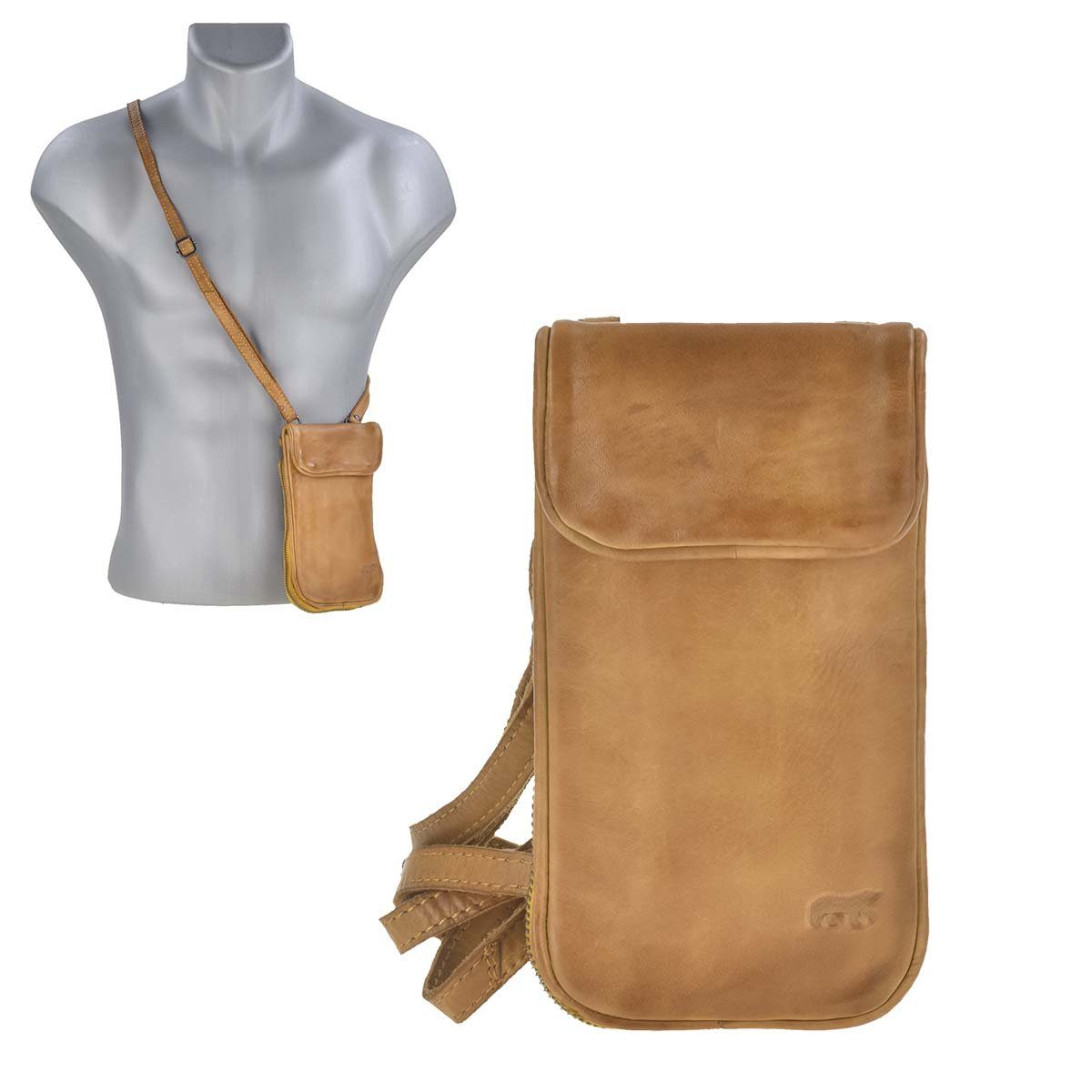 Bear Design Umhängetasche Elske, Geldbörse, Portemonnaie, Handytasche zum Umhängen, Leder in gelb