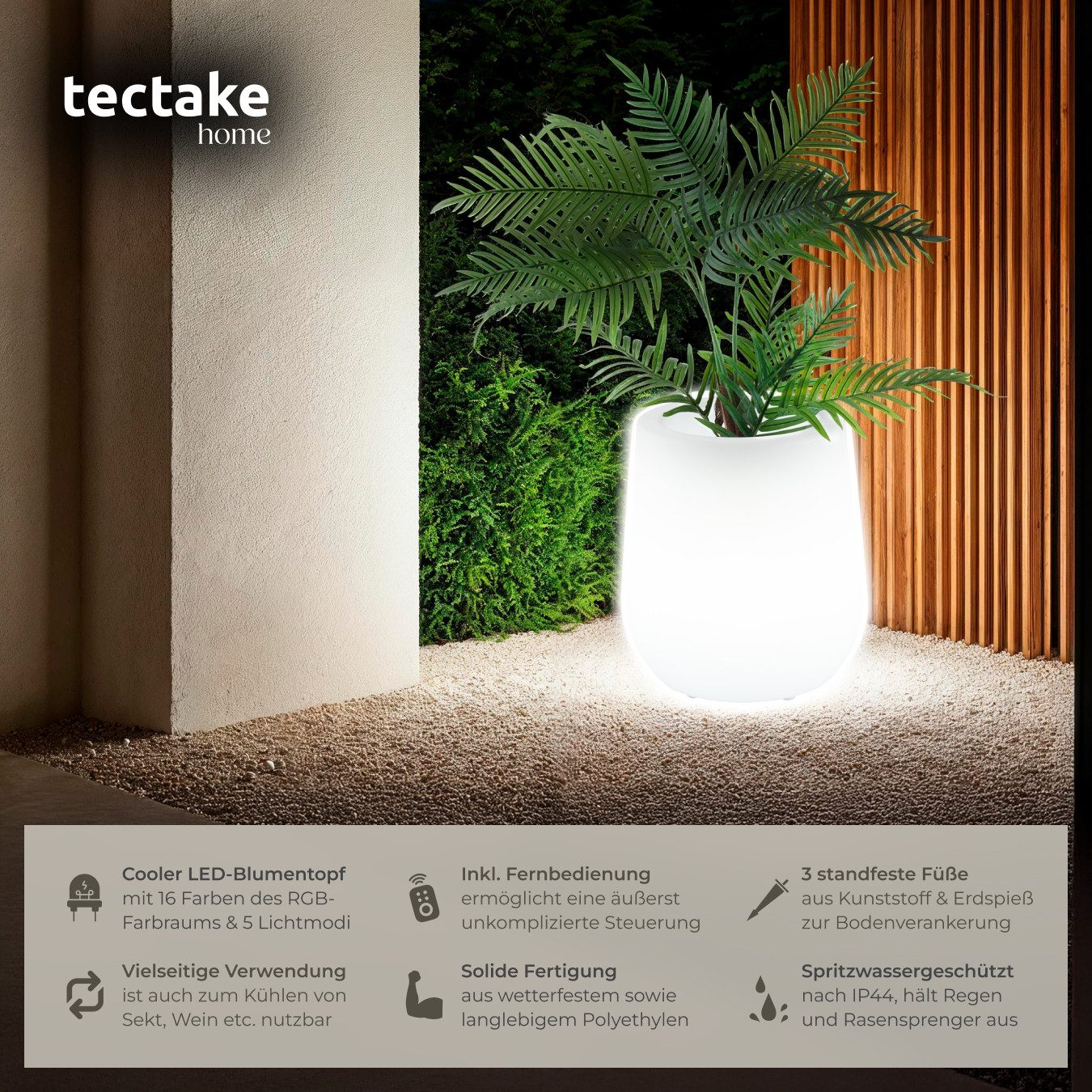 tectake LED Gartenleuchte LED-Blumentopf, Stylischer LED-Blumentopf günstig online kaufen