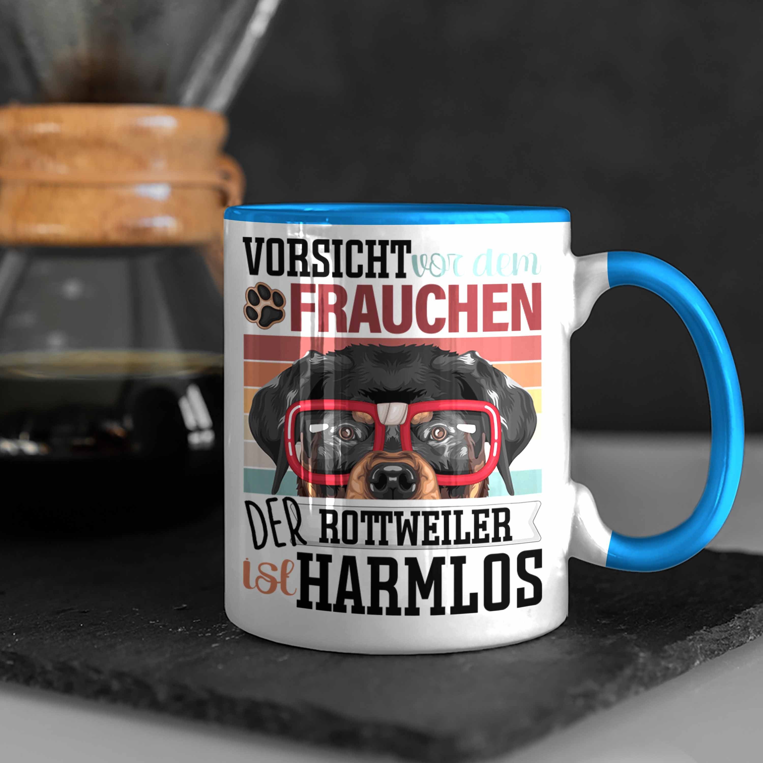 Trendation Tasse Rottweiler Besitzerin Frauchen Geschenk Lustiger Geschenk Spruch Blau Tasse