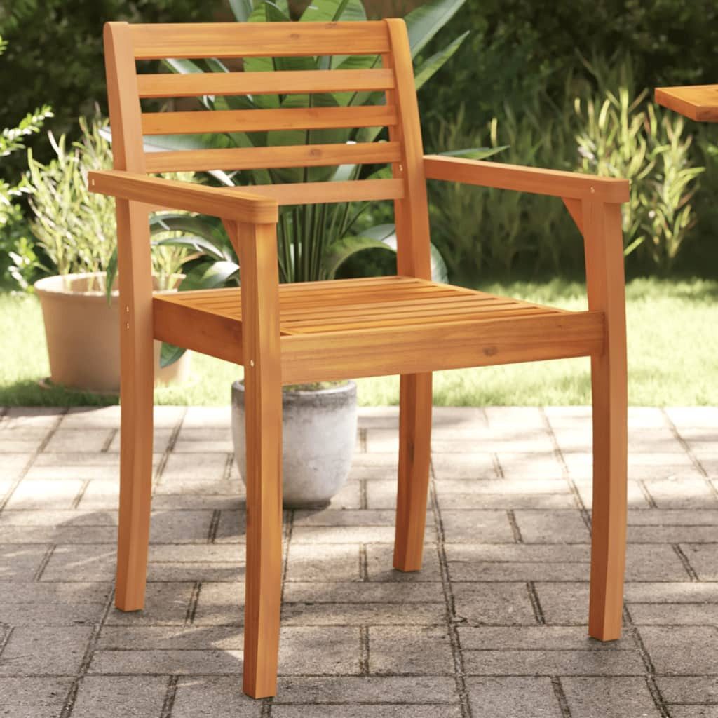 furnicato Gartenstuhl 59x55x85 cm aus Echtholz, mit Öl behandelt, braun (2 St), Witterungsbeständige Sitzbank mit Armlehnen und Latten-Design