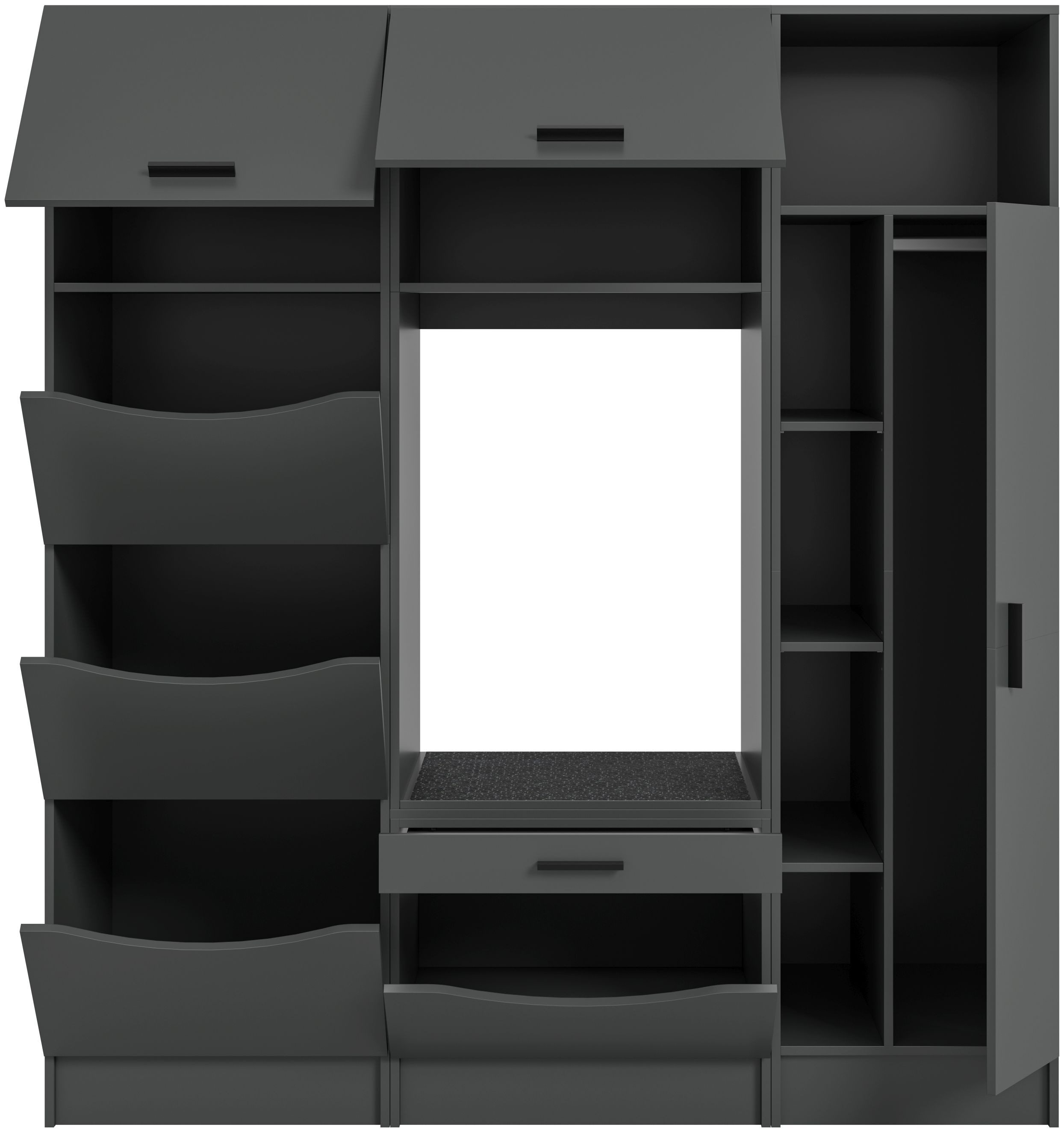 xonox.home Aufsatzschrank (3tlg. Set inkl. Wäscheschrank, Waschmaschinenschrank, Schrank) anthrazit Nachbildung Melamin beschichtet modern 176x195x68 cm