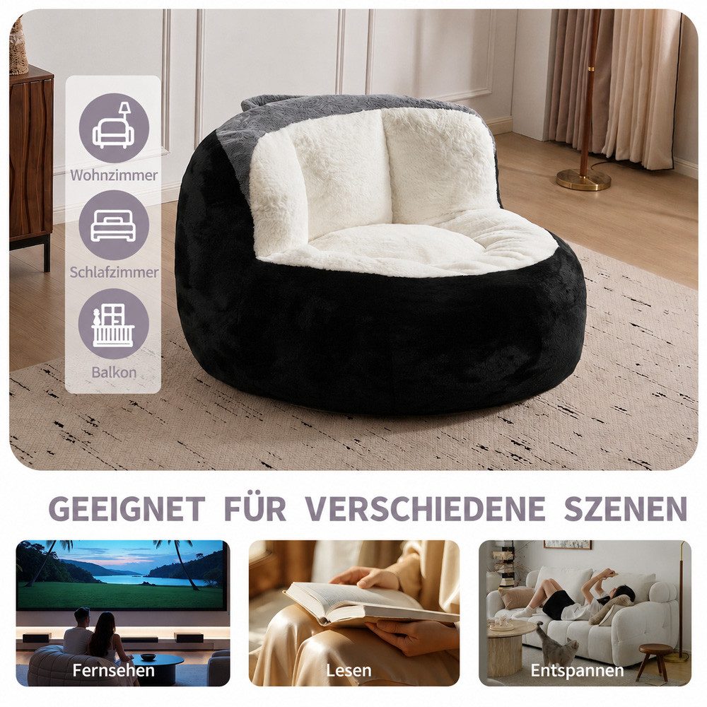 Leawin Relaxliege Sofas Wohnzimmer Bean Bag Sessel aus weichem Kunstfell, Mit Schaumstoffflocken, Tragegriff und rutschfester Unterseite