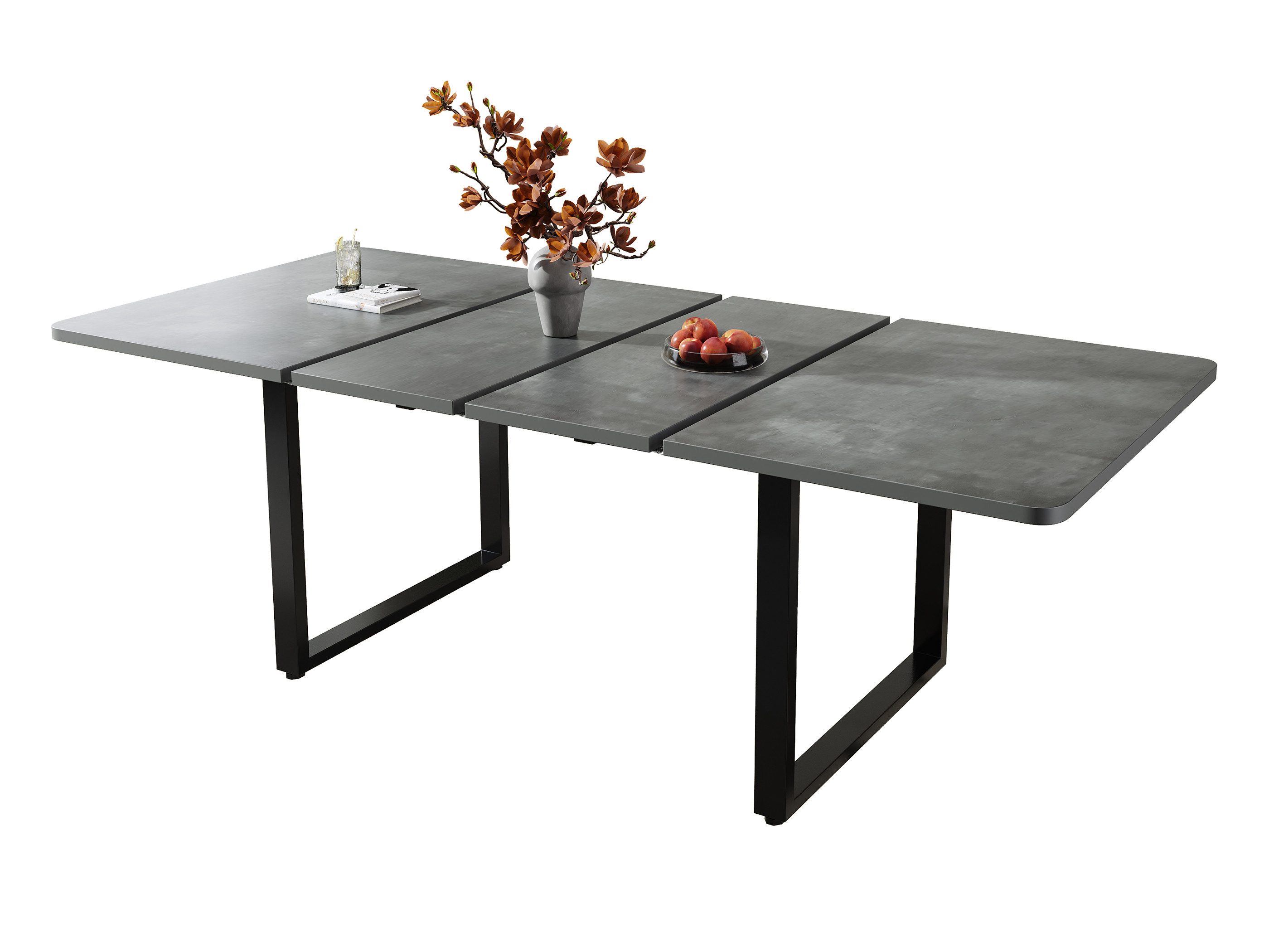 SeedWave Esstisch Ausziehbarer Küchentisch 140-220cm mit Metallfüßen, für 6-10 Personen, rechteckige Tischplatte in Holzoptik, 2 Einsatzplatten