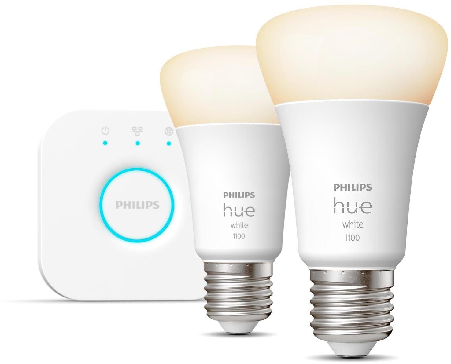 Philips Hue LED-Leuchtmittel White E27 2er Starter Set 2x1050lm 75W, E27, 3 St., Warmweiß