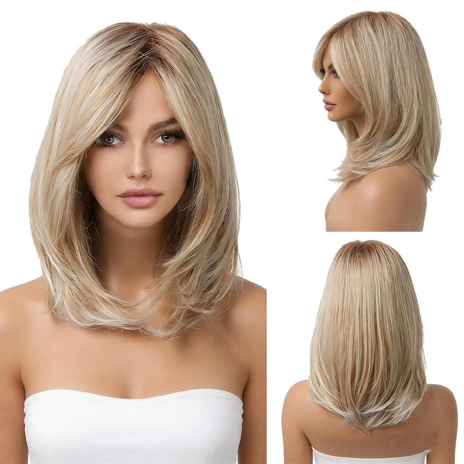 LuxusKollektion Kunsthaarperücke Perücke Damen 40 cm blond Mittelscheitel verstellbare Kappe