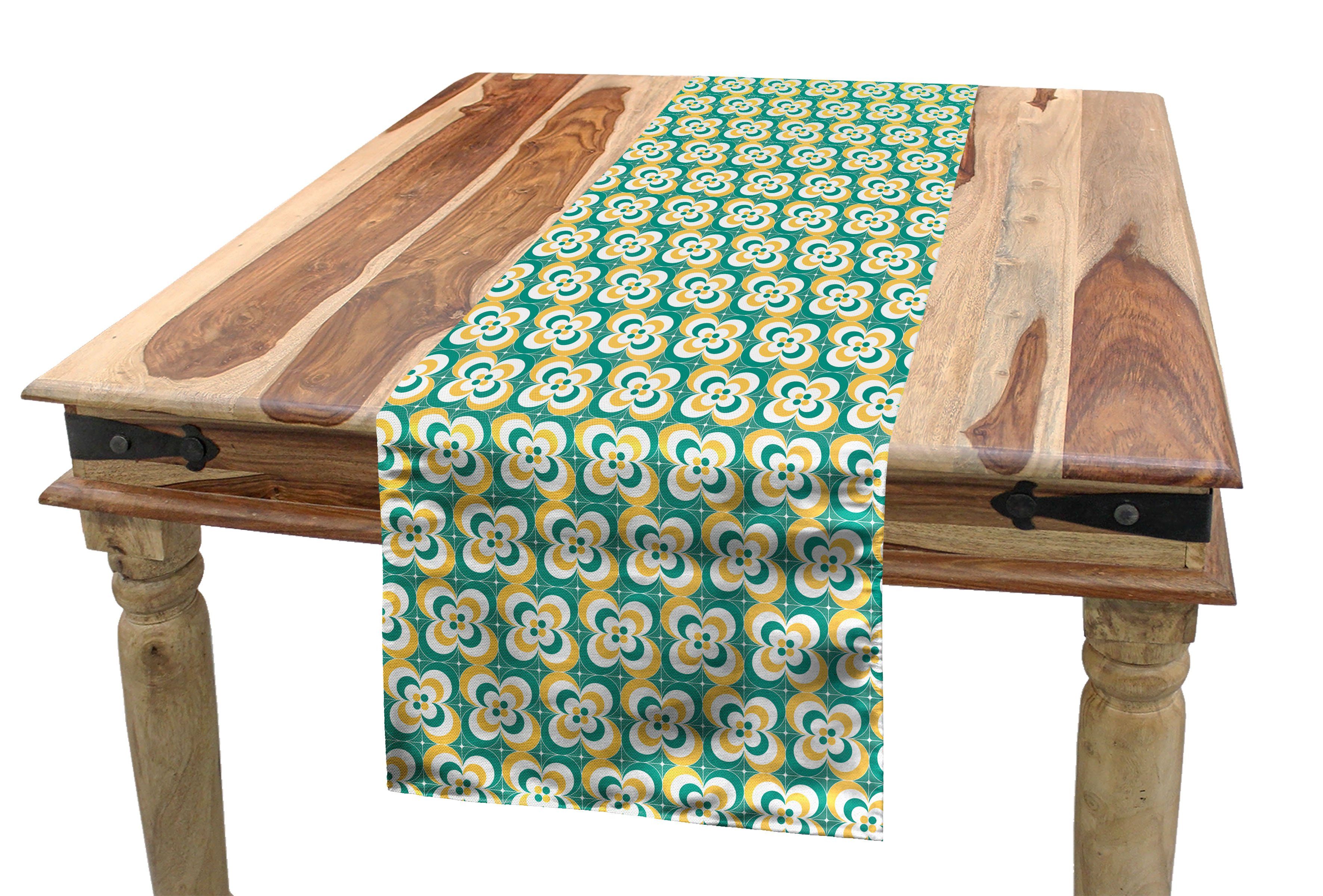 Rechteckiger Tischläufer, Blumen Küche Blumen Esszimmer Geometrisches Tischläufer Bicolor Abakuhaus Dekorativer