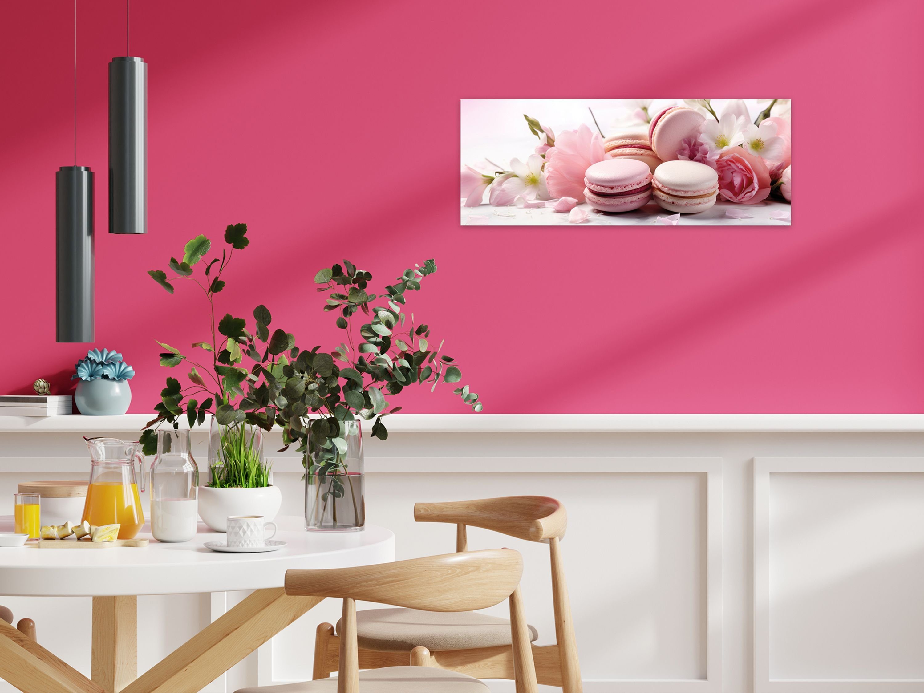 und Küchenbild aus 80x30cm backen, Bild rosa Glasbild Essen Macarons Trinken: Küche hell artissimo Glas Glasbild