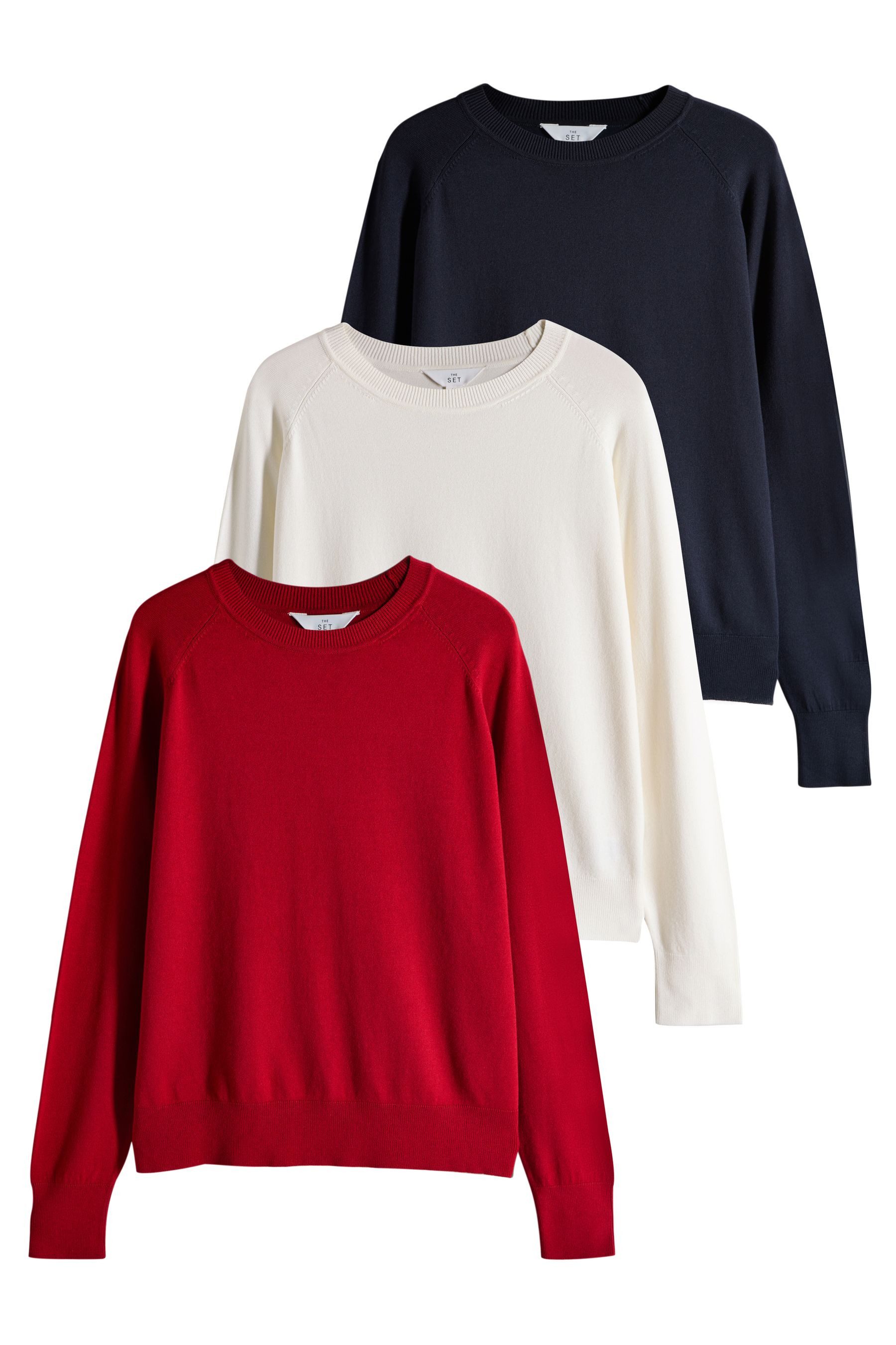 Rundhalspullover The Set Rundhalspullover aus Feinstrick, 3er-Pack