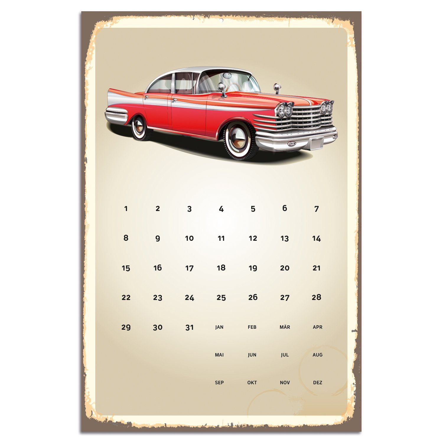 queence Metallschild Oldtimer Kalender - Blechschild - Stahlschild, 30x45x0,1 cm