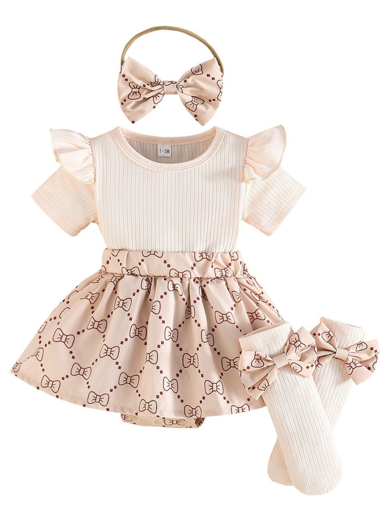 Gluckids Strampler Baby Mädchen Sommer-Set, Party Outfits, Kurzarm Stramplerkleid Set (Set, 3-tlg) Süßes Mädchen Kleidung für Geburtstage & Fotoshootings &Familienfeste