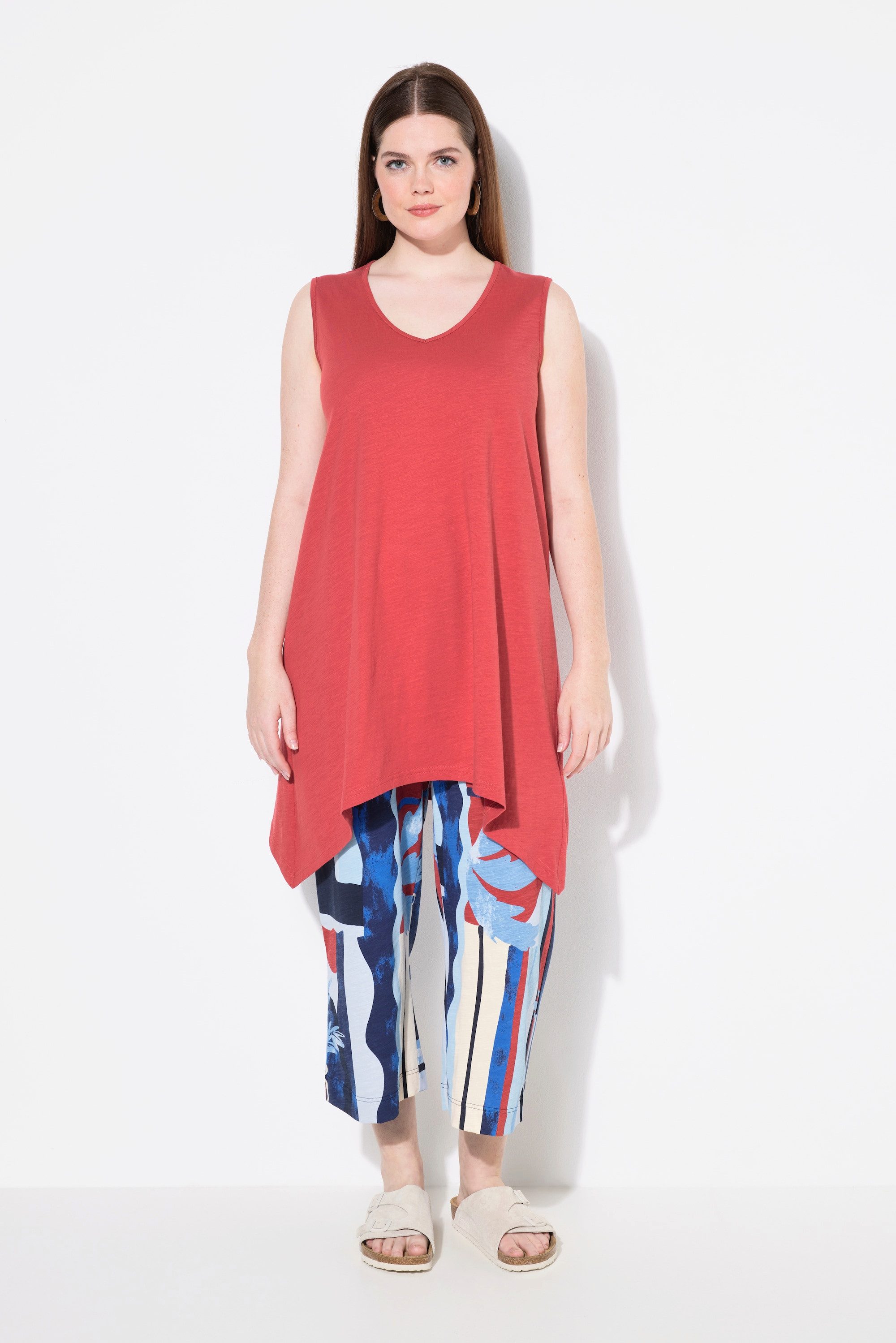 Ulla Popken Longshirt Longtop Zipfelsaum A-Linie V-Ausschnitt günstig online kaufen