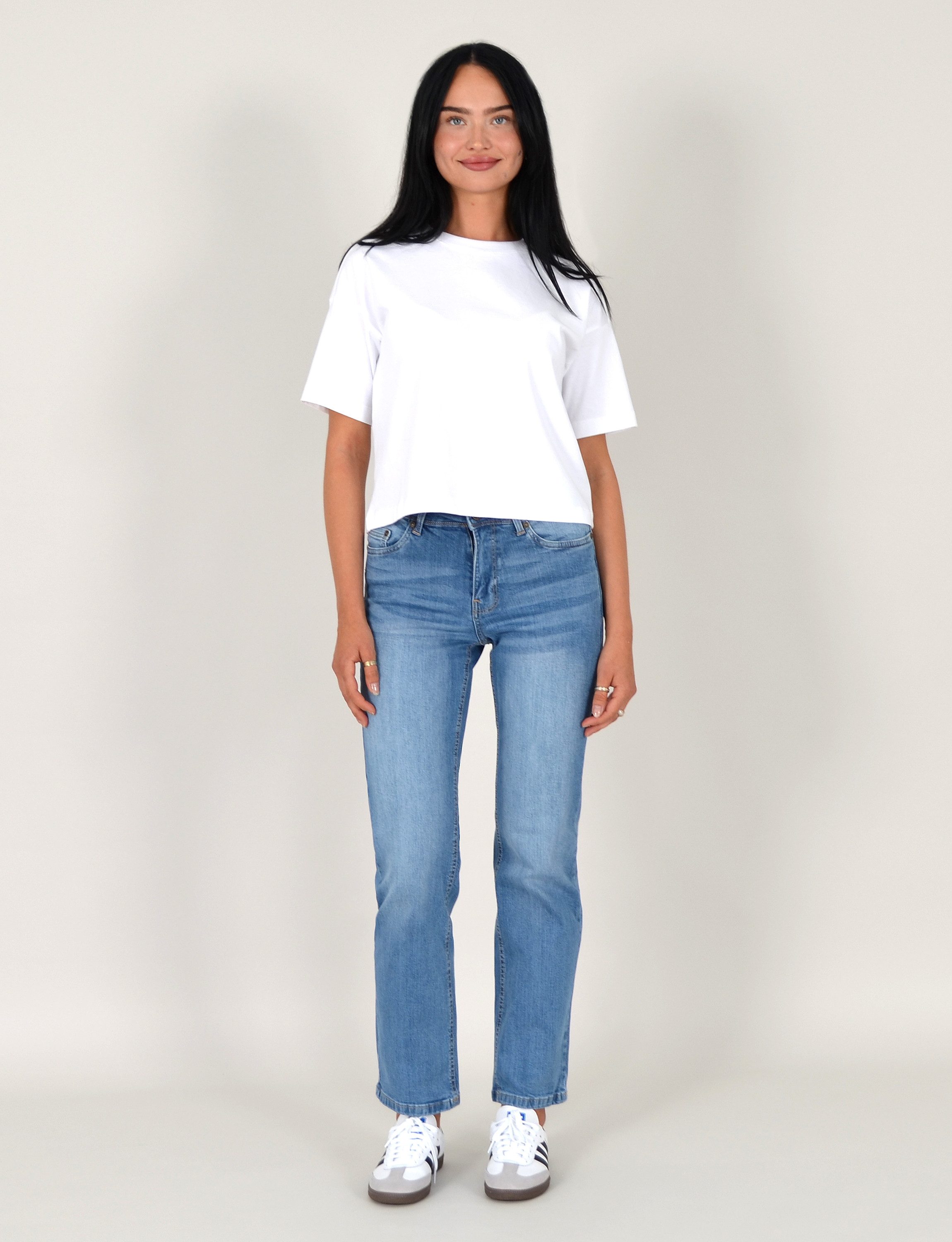 ESRA Straight-Jeans Damen Straight Leg Jeans hohe Leibhöhe Stretch-Jeans Regular Jeans G6 High Waist Straight Fit Jeans Damen Regular Hose bis Übergröße