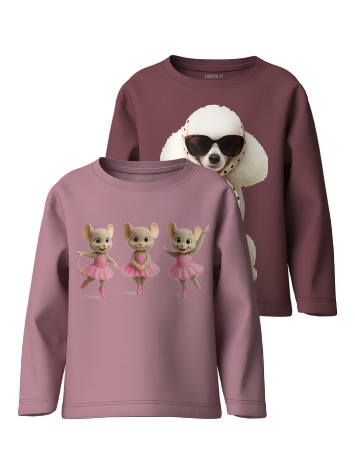Name It Langarmshirt NMFVOTEA 2P LS NREG TOP (Packung, 2-tlg) Baumwolle, regular fit
