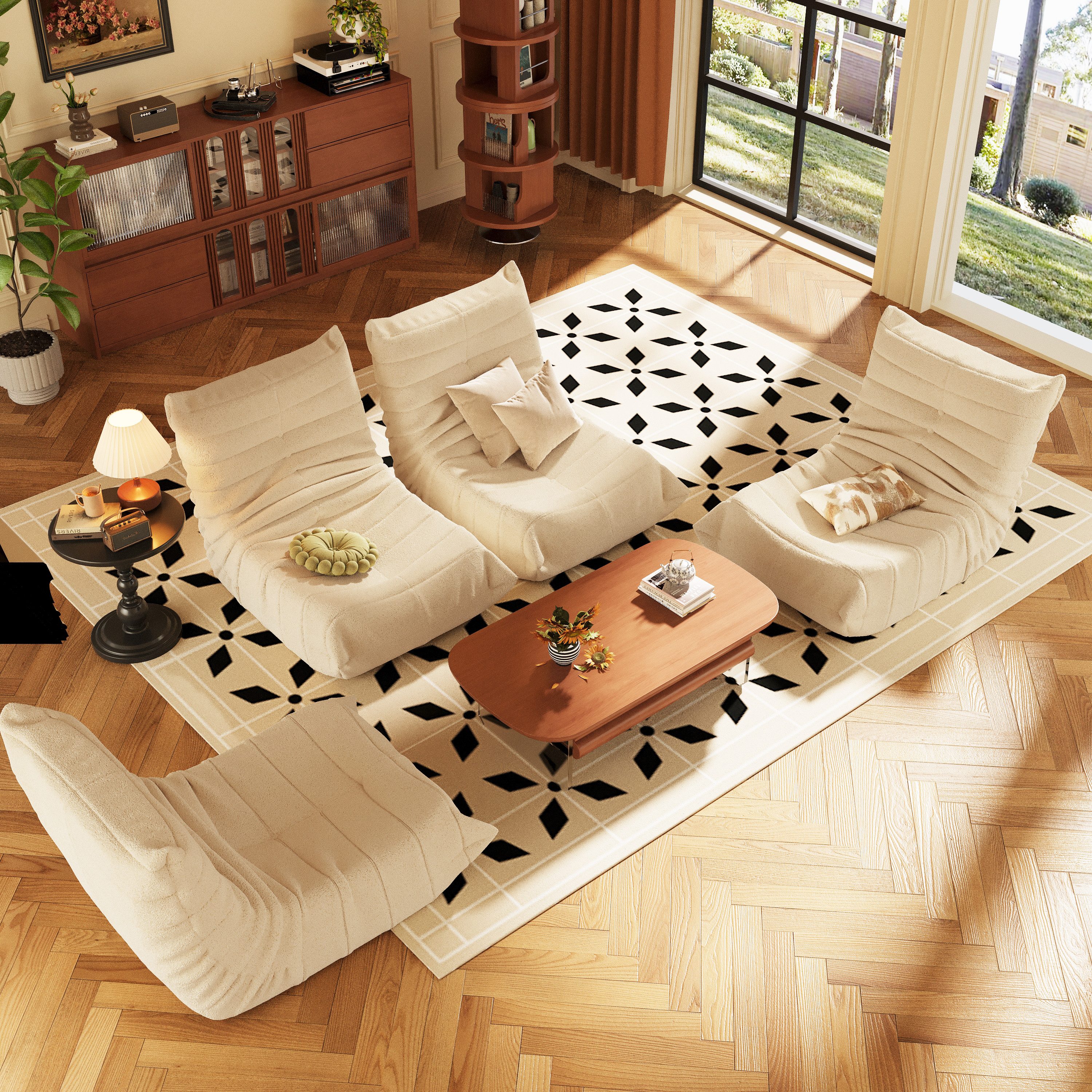 OKWISH Sofa Wohnzimmer Sofa, Loungesofa, Teddyfleece+Schaumstoff mit hoher Dichte, 36.00x40.00x28.30"(LxWxH) 1 Teile