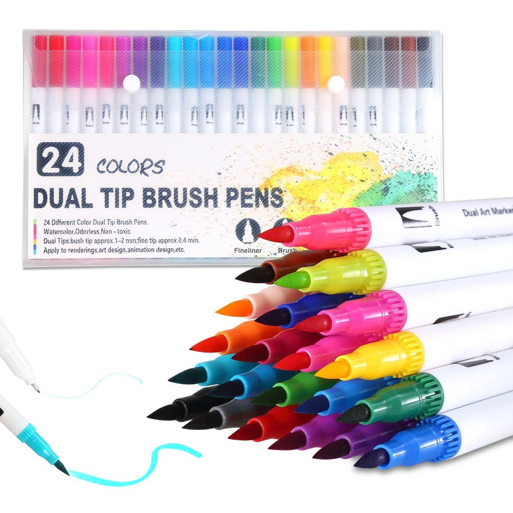 Blusmart Filzstift Dual Brush Pen Set, (Dual Tip Pinselstift, Kunstmarkierungsstifte, 24-tlg., Dünne Pinselstifte Handlettering Карандаши), Für Erwachsene Kinder Geeignet Malerei