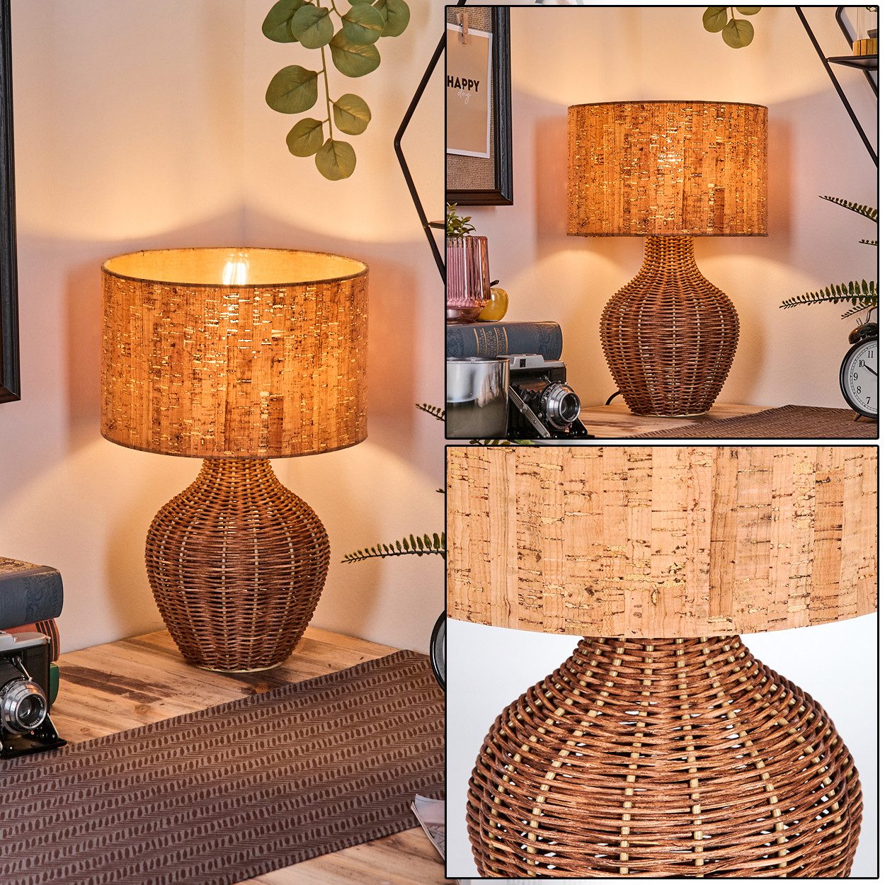 hofstein Tischleuchte Tischlampe aus Rattan/Korbgeflecht/Kork in günstig online kaufen