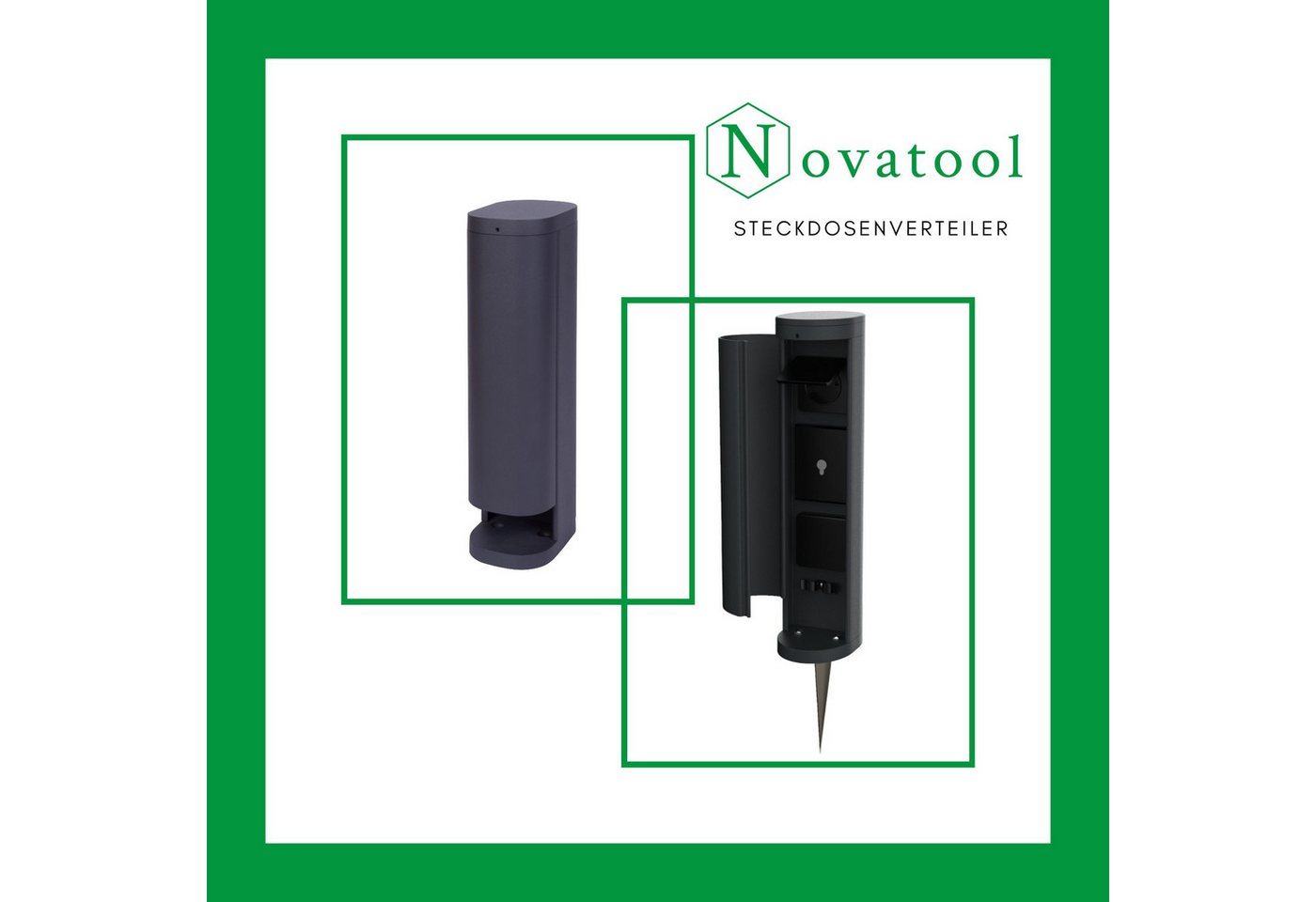 Thumbnail - Novatool Gartensteckdose -, 2-St., Steckdosenleiste, Montageplatte, Dübel und Schrauben, Erdspieß